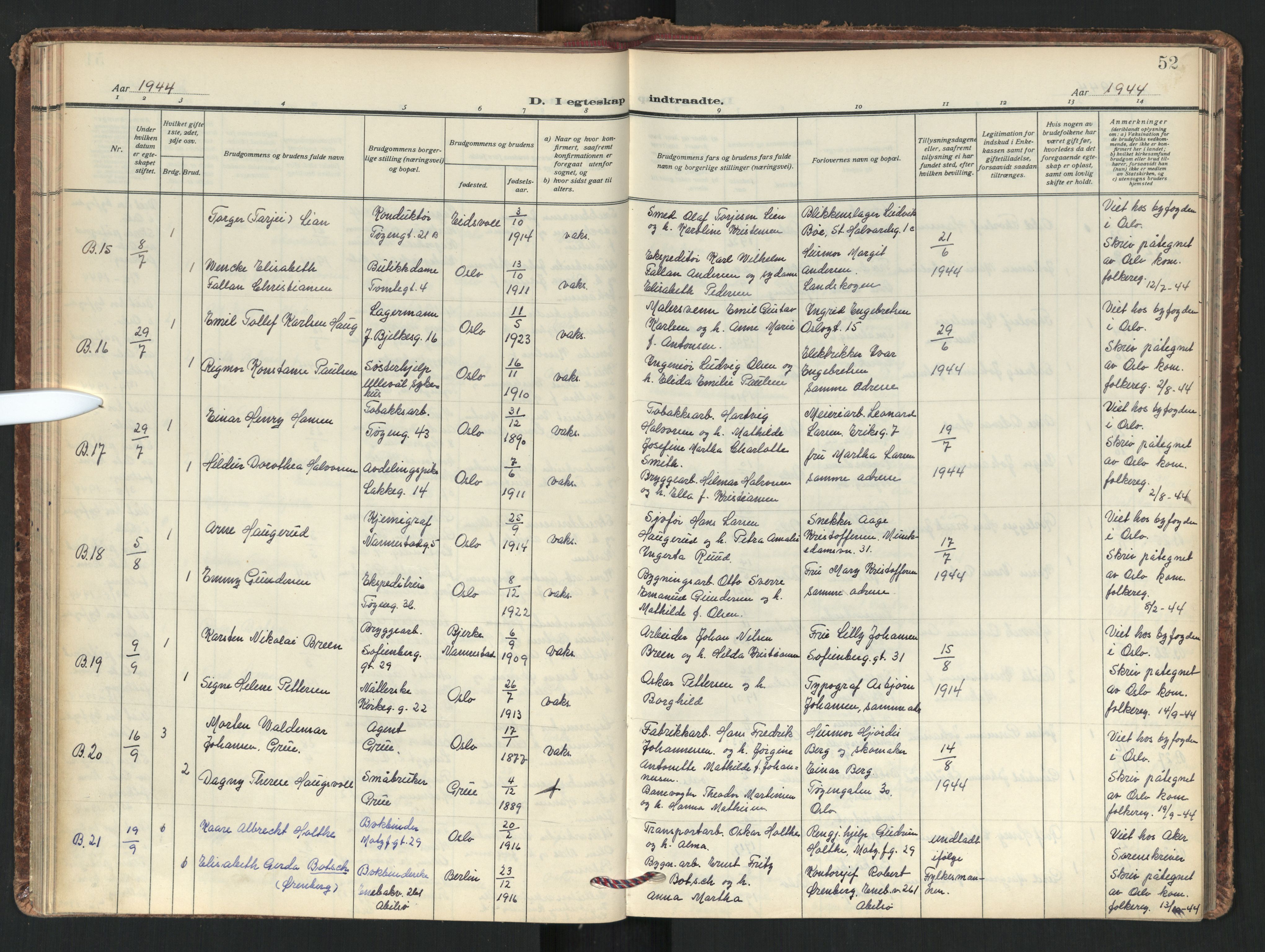 Tøyen prestekontor Kirkebøker, AV/SAO-A-10167a/F/Fa/L0008: Parish register (official) no. I 8, 1939-1969, p. 52