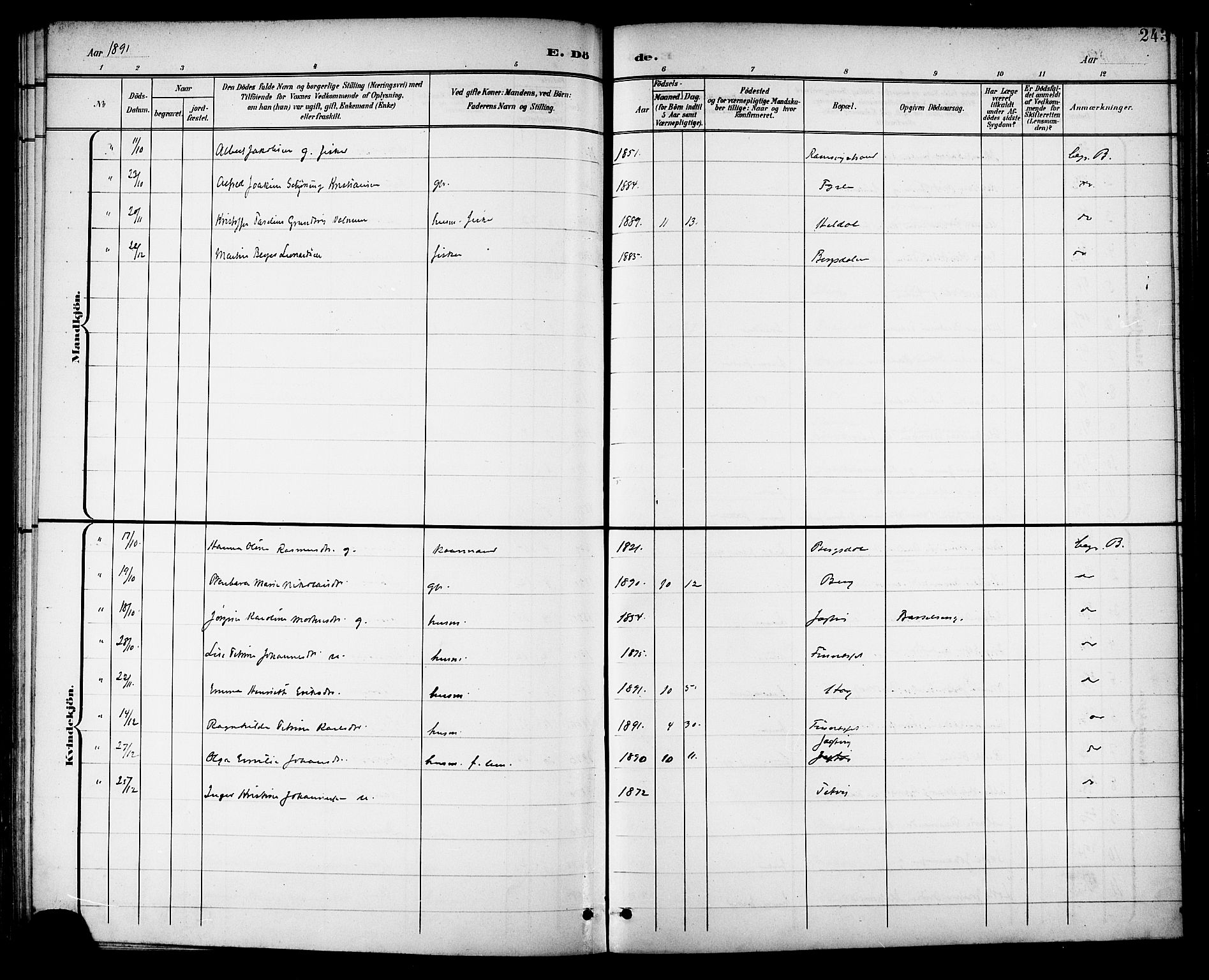 Ministerialprotokoller, klokkerbøker og fødselsregistre - Nordland, AV/SAT-A-1459/882/L1179: Parish register (official) no. 882A01, 1886-1898, p. 243