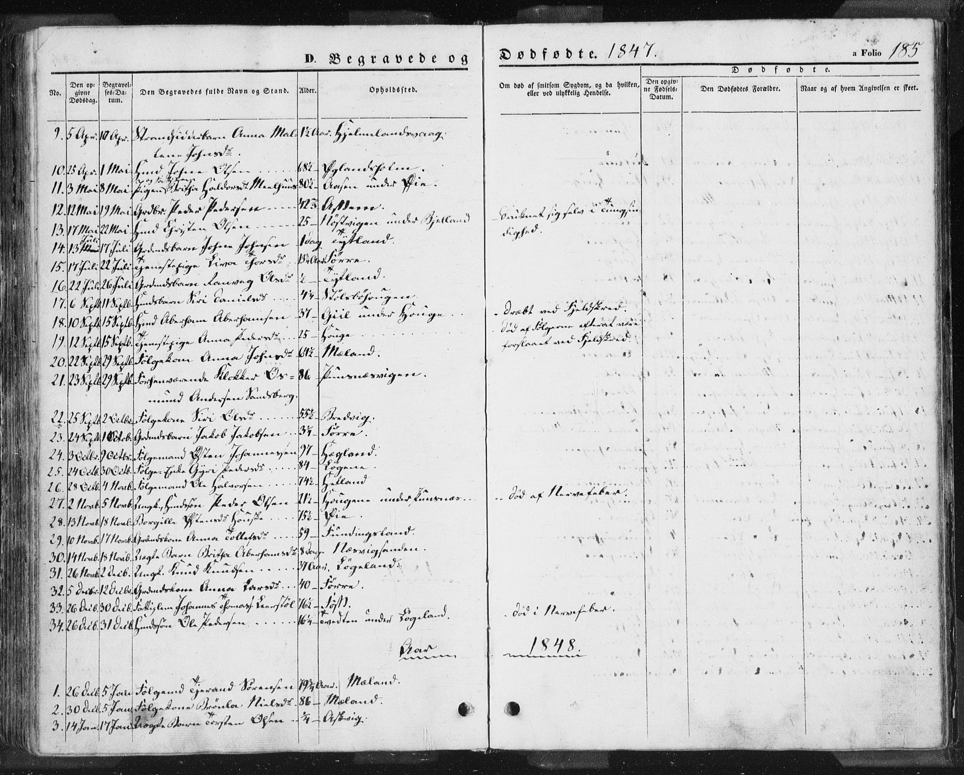 Hjelmeland sokneprestkontor, SAST/A-101843/01/IV/L0009: Parish register (official) no. A 9, 1846-1860, p. 185