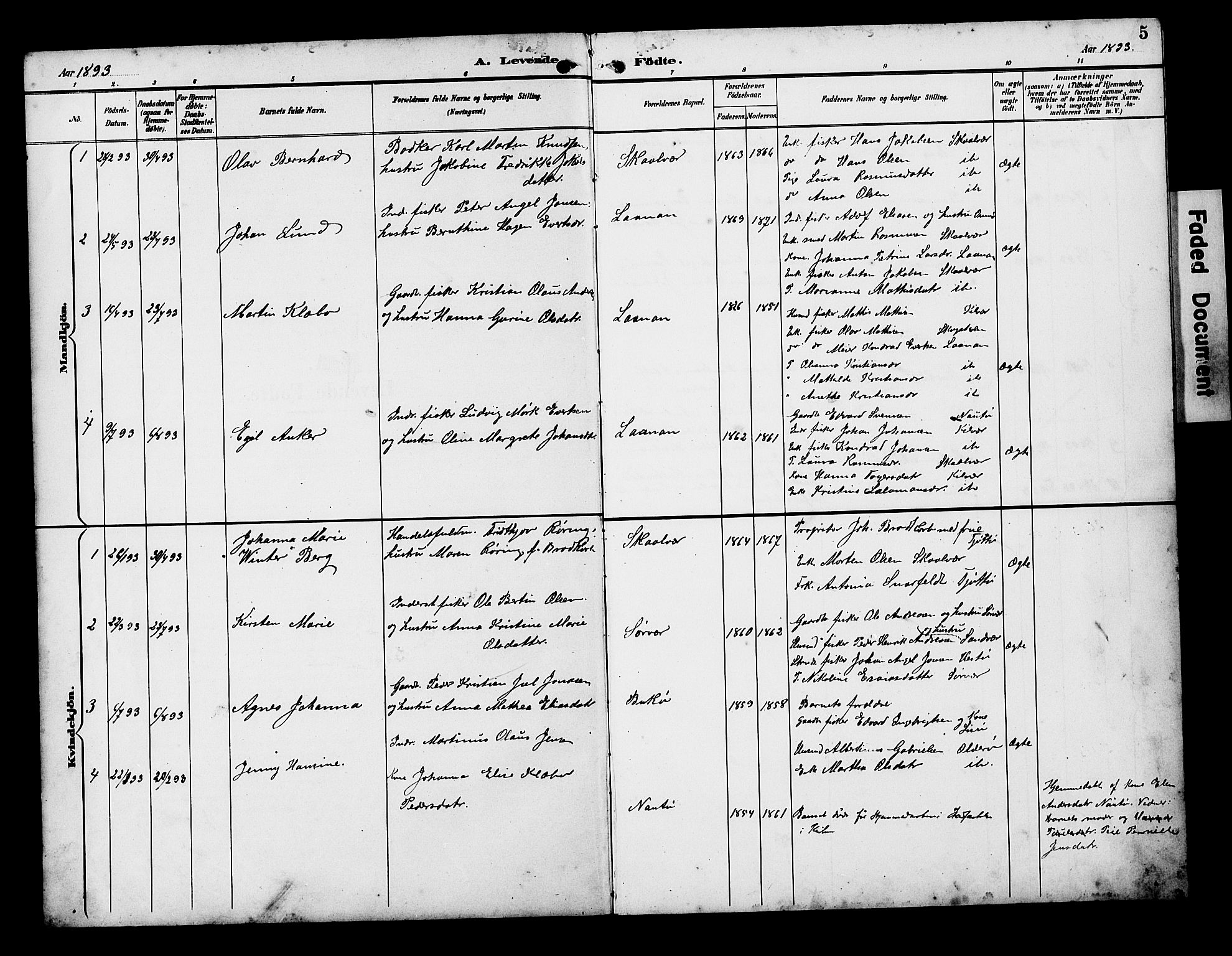 Ministerialprotokoller, klokkerbøker og fødselsregistre - Nordland, SAT/A-1459/818/L0273: Parish register (copy) no. 818C01, 1893-1928, p. 5