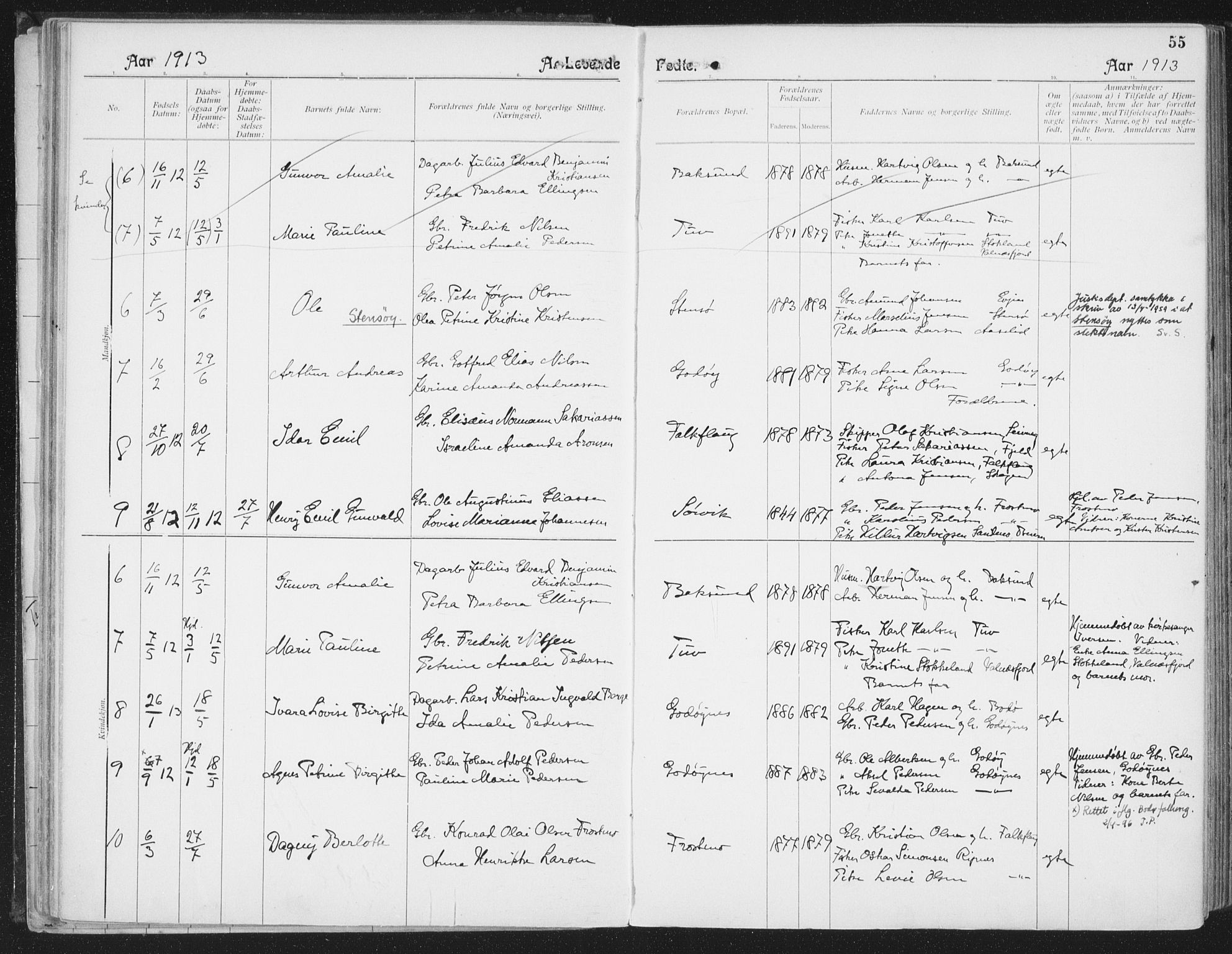 Ministerialprotokoller, klokkerbøker og fødselsregistre - Nordland, SAT/A-1459/804/L0081: Parish register (official) no. 804A02, 1901-1915, p. 55