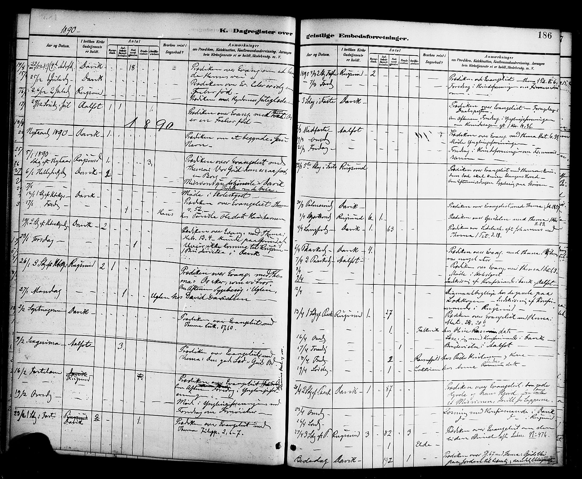 Davik sokneprestembete, AV/SAB-A-79701/H/Haa/Haab/L0001: Parish register (official) no. B 1, 1882-1900, p. 186