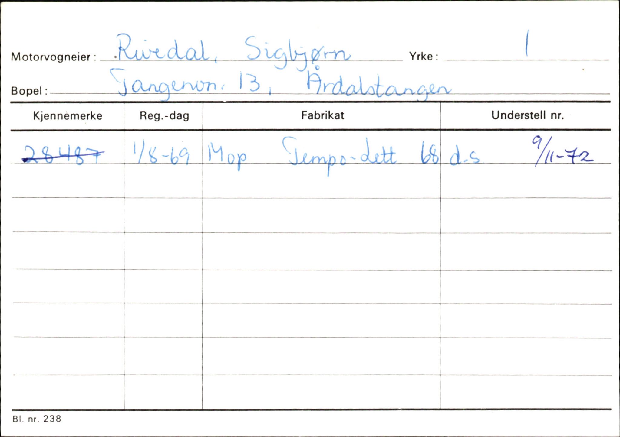Statens vegvesen, Sogn og Fjordane vegkontor, SAB/A-5301/4/F/L0146: Registerkort Årdal R-Å samt diverse kort, 1945-1975, p. 55