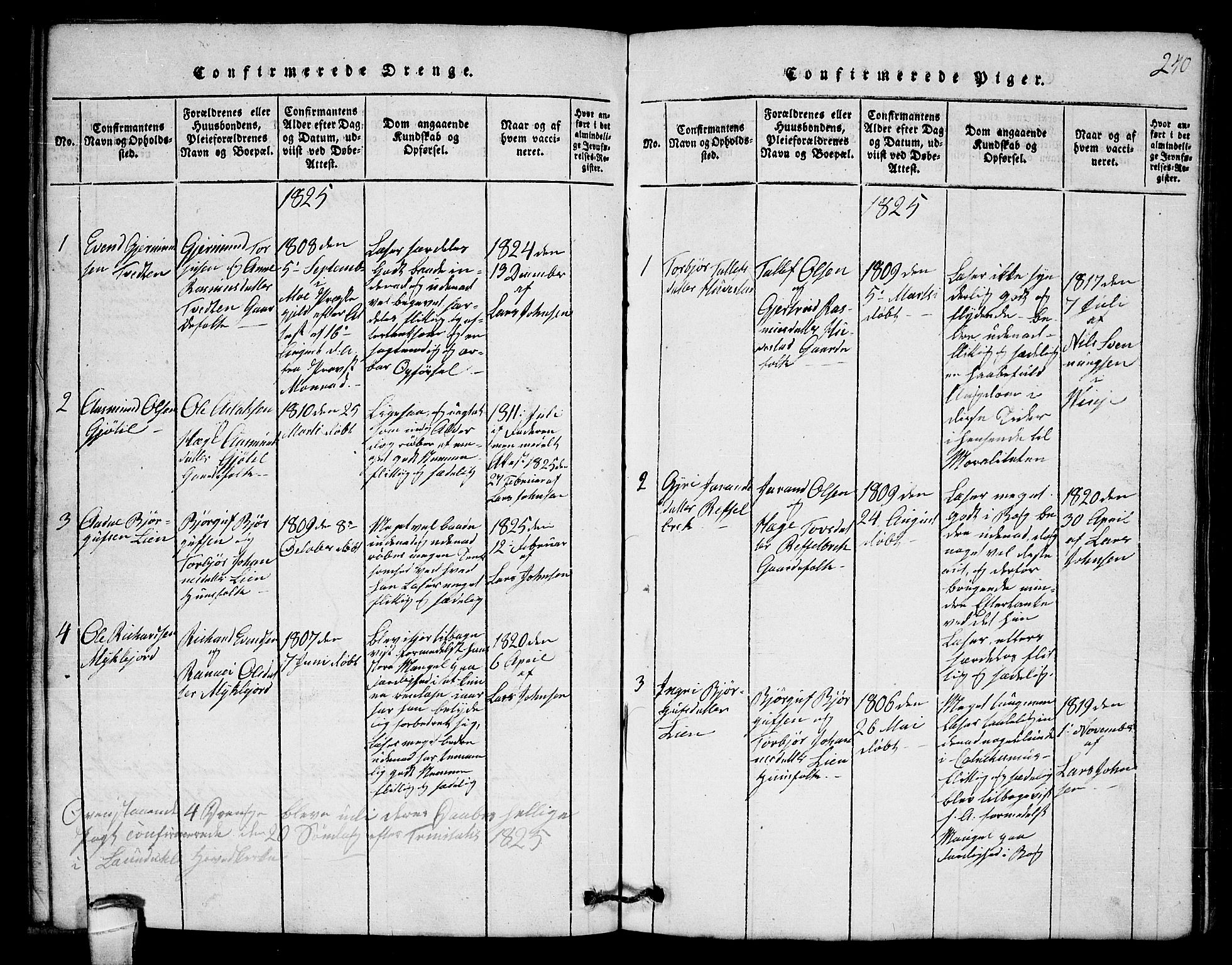 Lårdal kirkebøker, SAKO/A-284/G/Gb/L0001: Parish register (copy) no. II 1, 1815-1865, p. 240