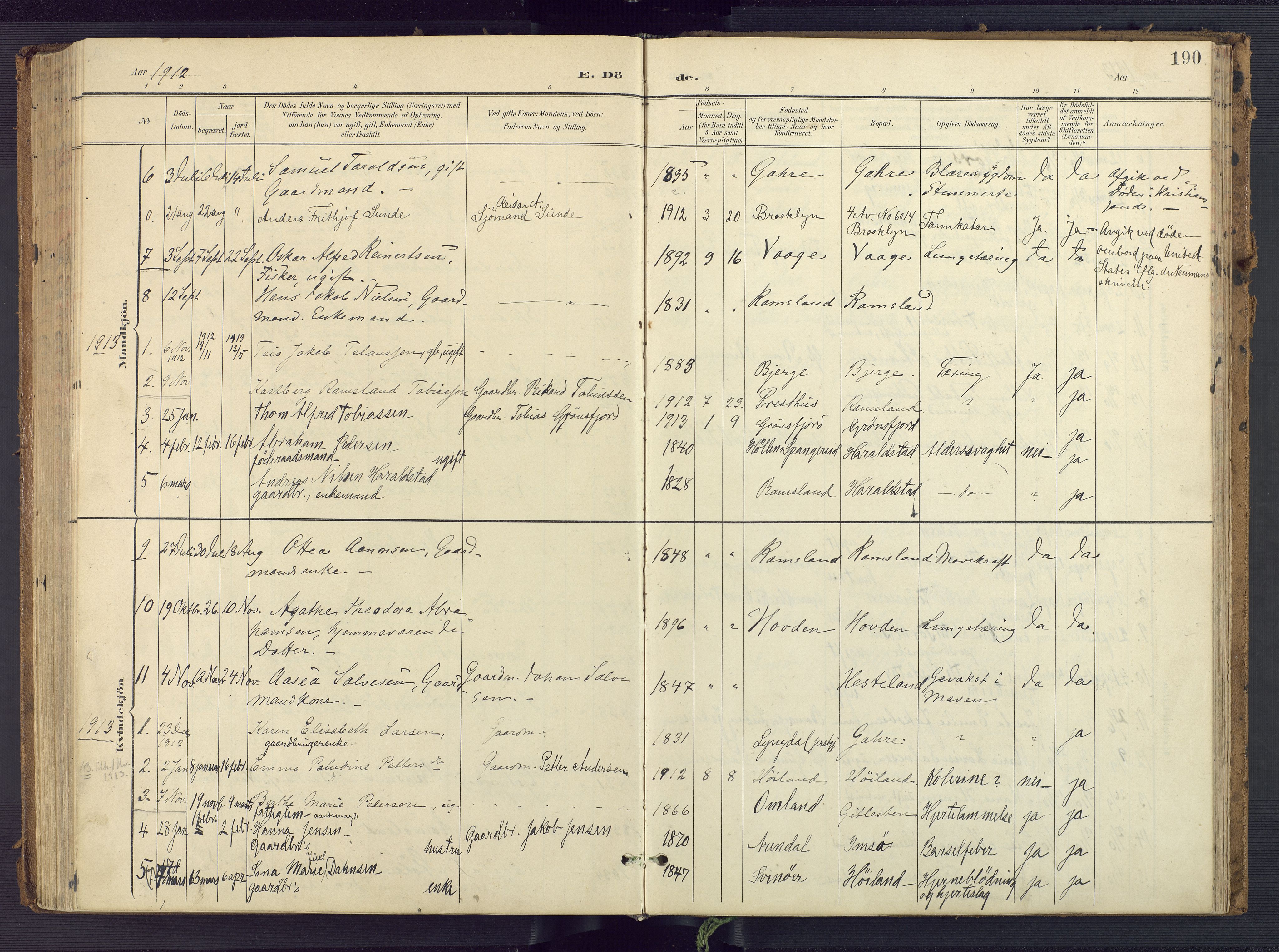 Sør-Audnedal sokneprestkontor, SAK/1111-0039/F/Fa/Faa/L0005: Parish register (official) no. A 5, 1900-1923, p. 190