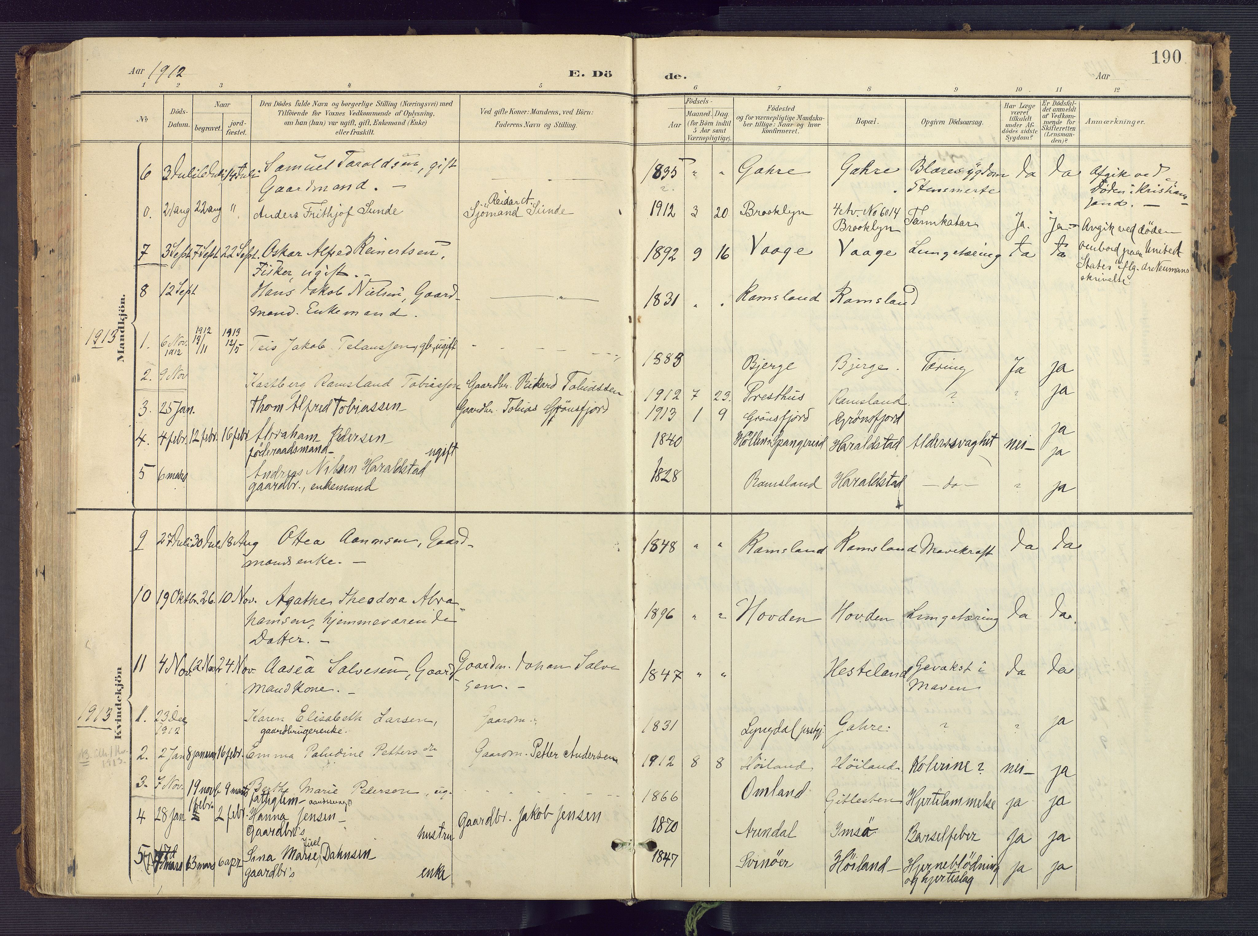 Sør-Audnedal sokneprestkontor, AV/SAK-1111-0039/F/Fa/Faa/L0005: Parish register (official) no. A 5, 1900-1923, p. 190