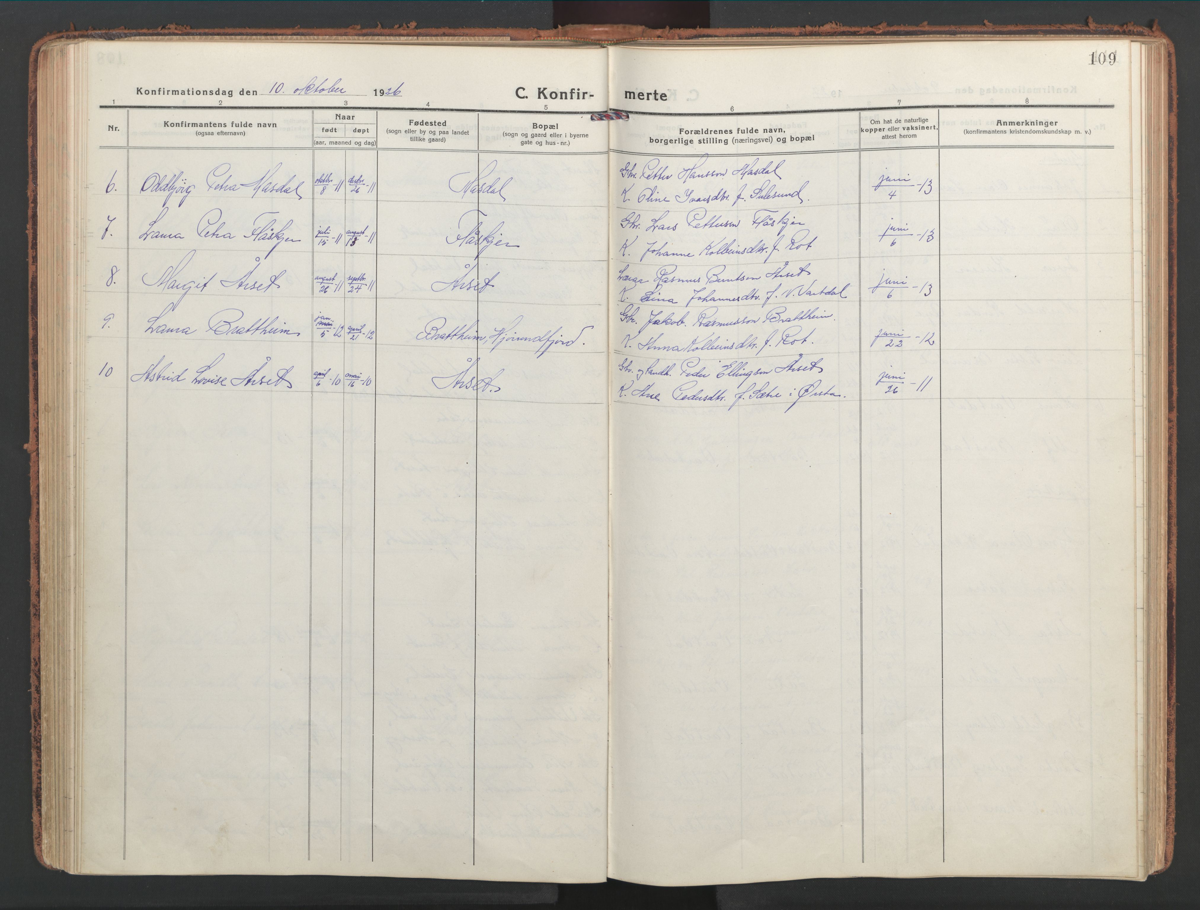 Ministerialprotokoller, klokkerbøker og fødselsregistre - Møre og Romsdal, AV/SAT-A-1454/514/L0202: Parish register (copy) no. 514C02, 1916-1944, p. 109