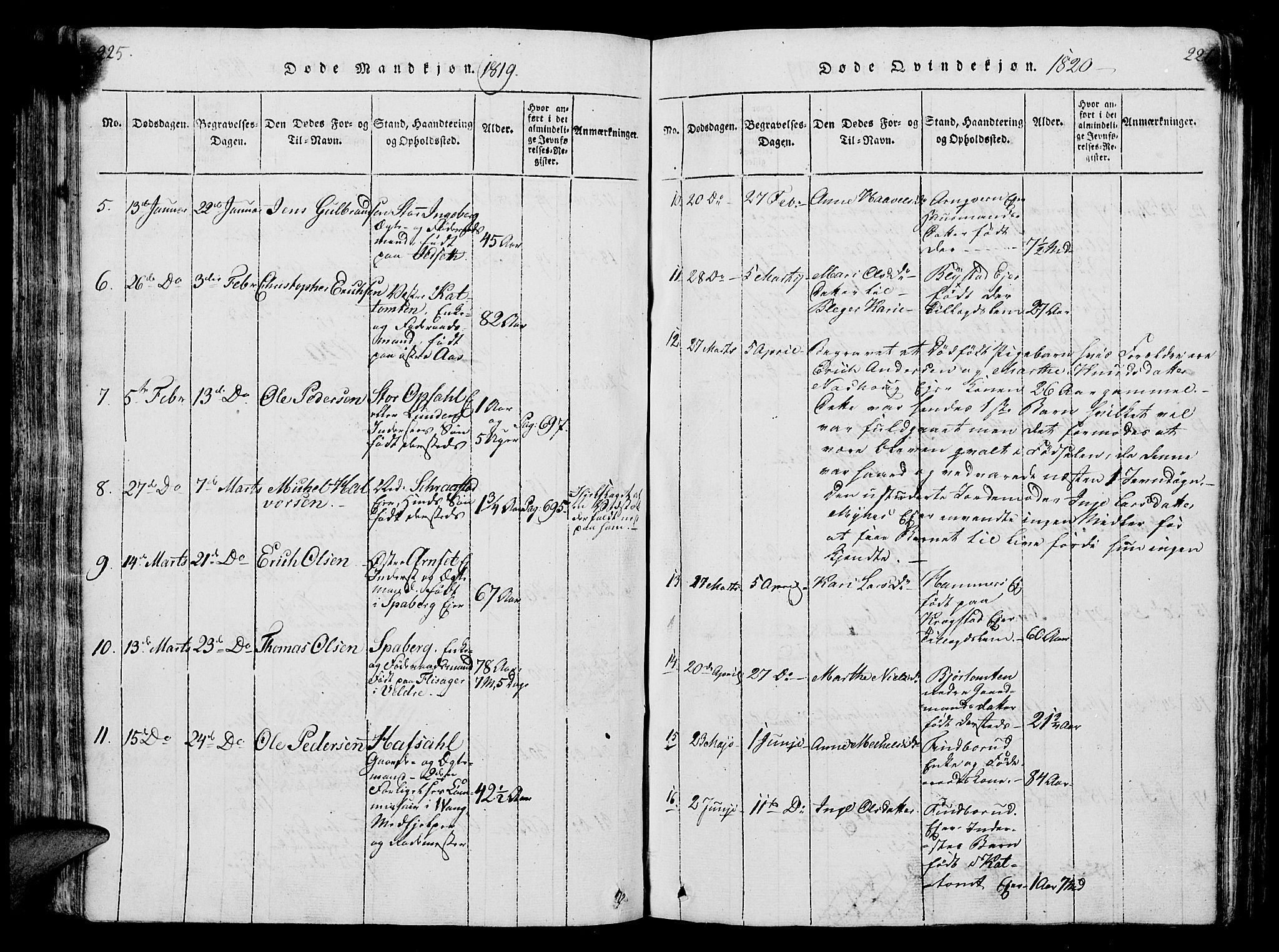 Vang prestekontor, Hedmark, SAH/PREST-008/H/Ha/Hab/L0004: Parish register (copy) no. 4, 1813-1827, p. 225-226