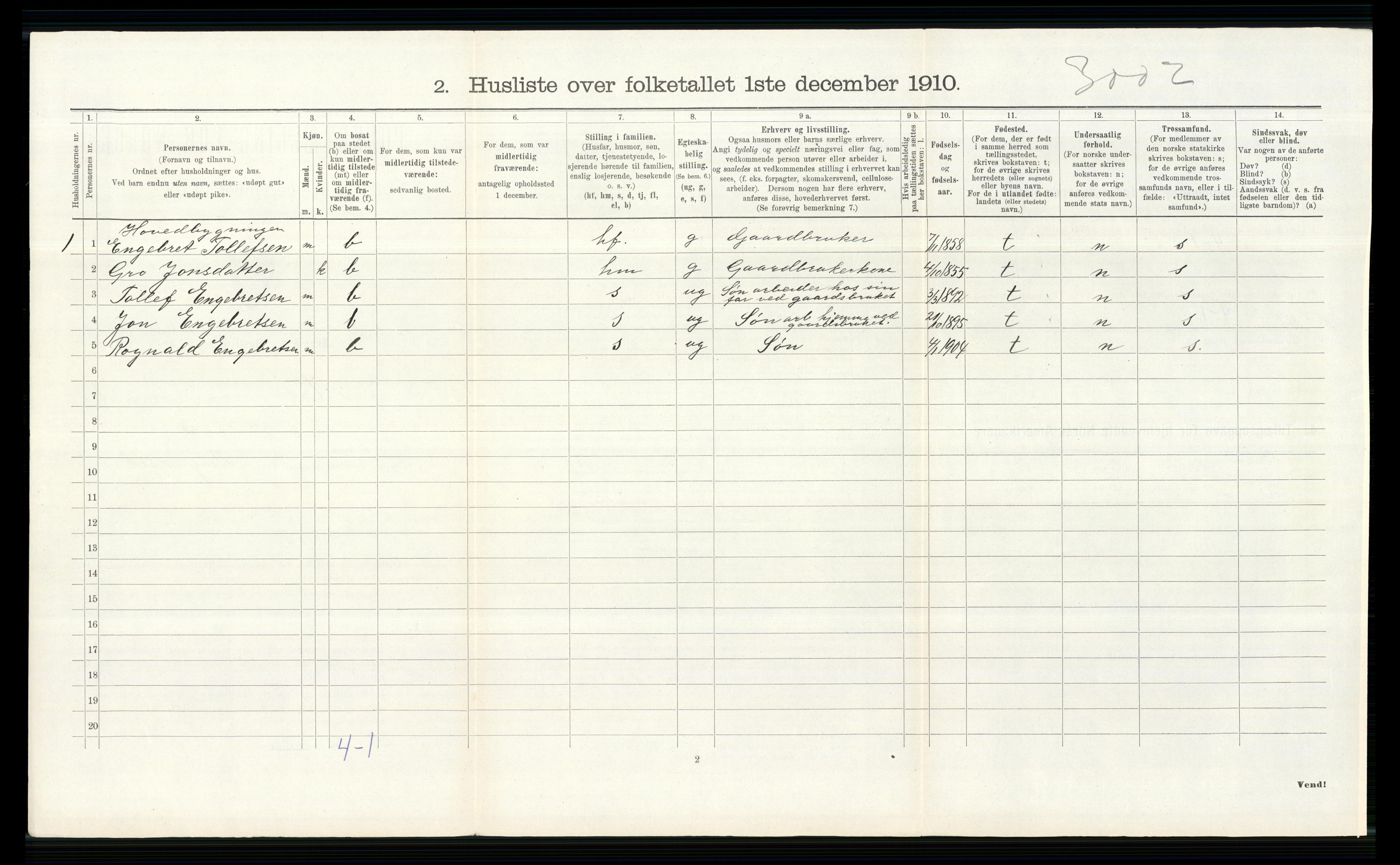 RA, 1910 census for Hol, 1910, p. 344