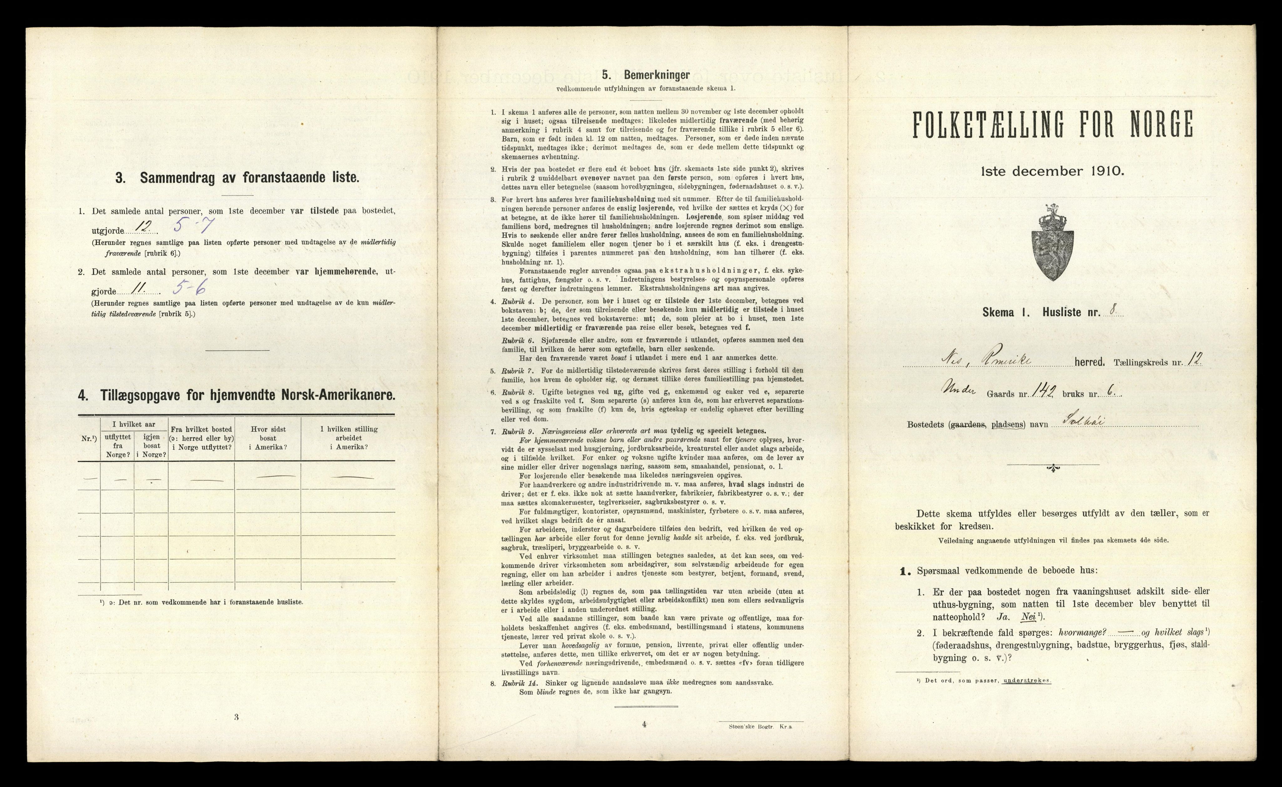 RA, 1910 census for Nes, 1910, p. 1680