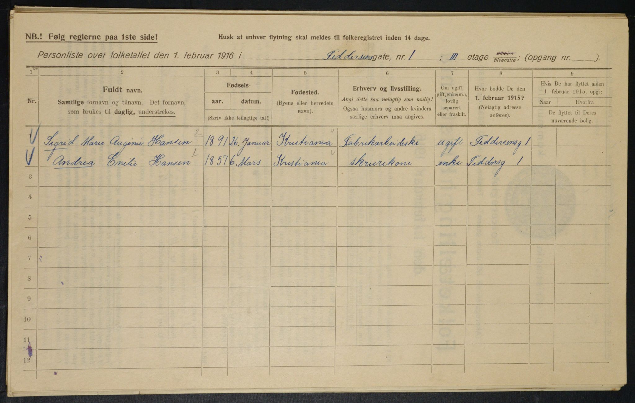 OBA, Municipal Census 1916 for Kristiania, 1916, p. 24368