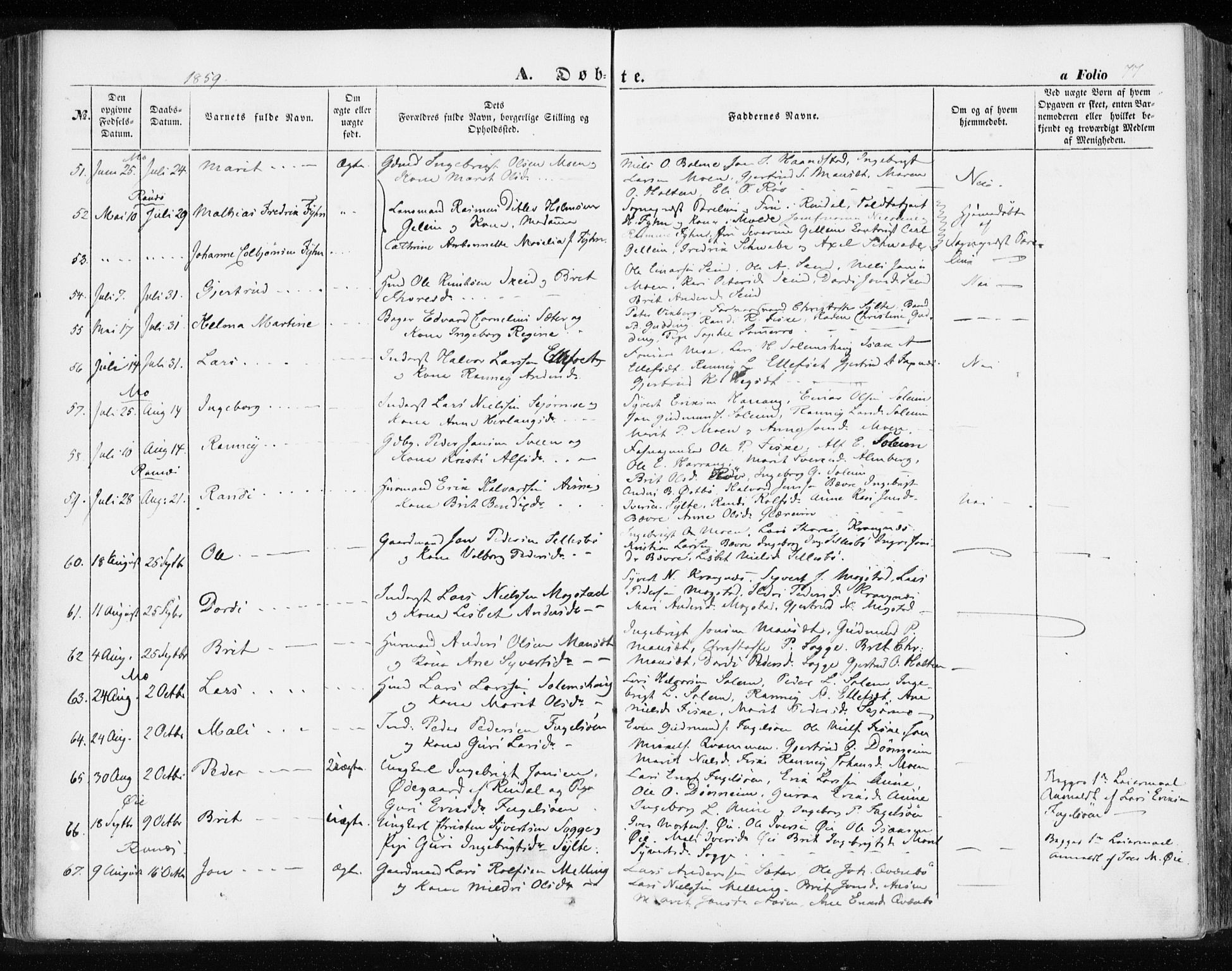 Ministerialprotokoller, klokkerbøker og fødselsregistre - Møre og Romsdal, AV/SAT-A-1454/595/L1044: Parish register (official) no. 595A06, 1852-1863, p. 77