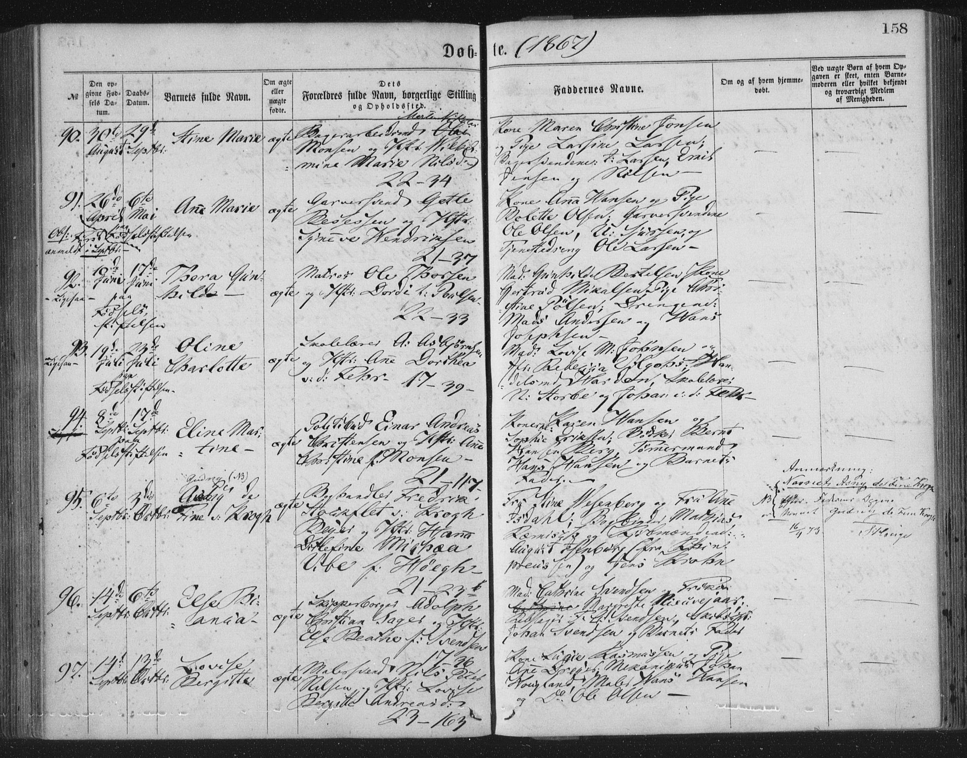 Korskirken sokneprestembete, SAB/A-76101/H/Haa/L0019: Parish register (official) no. B 5, 1866-1871, p. 158