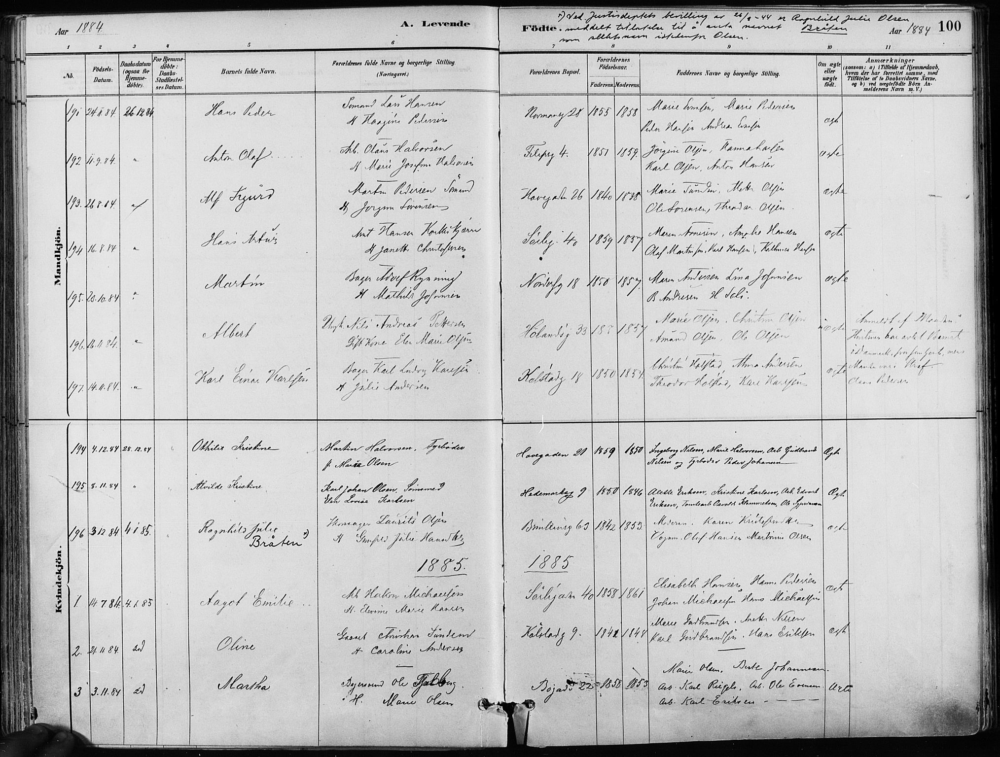 Kampen prestekontor Kirkebøker, AV/SAO-A-10853/F/Fa/L0001: Parish register (official) no. I 1, 1880-1886, p. 100