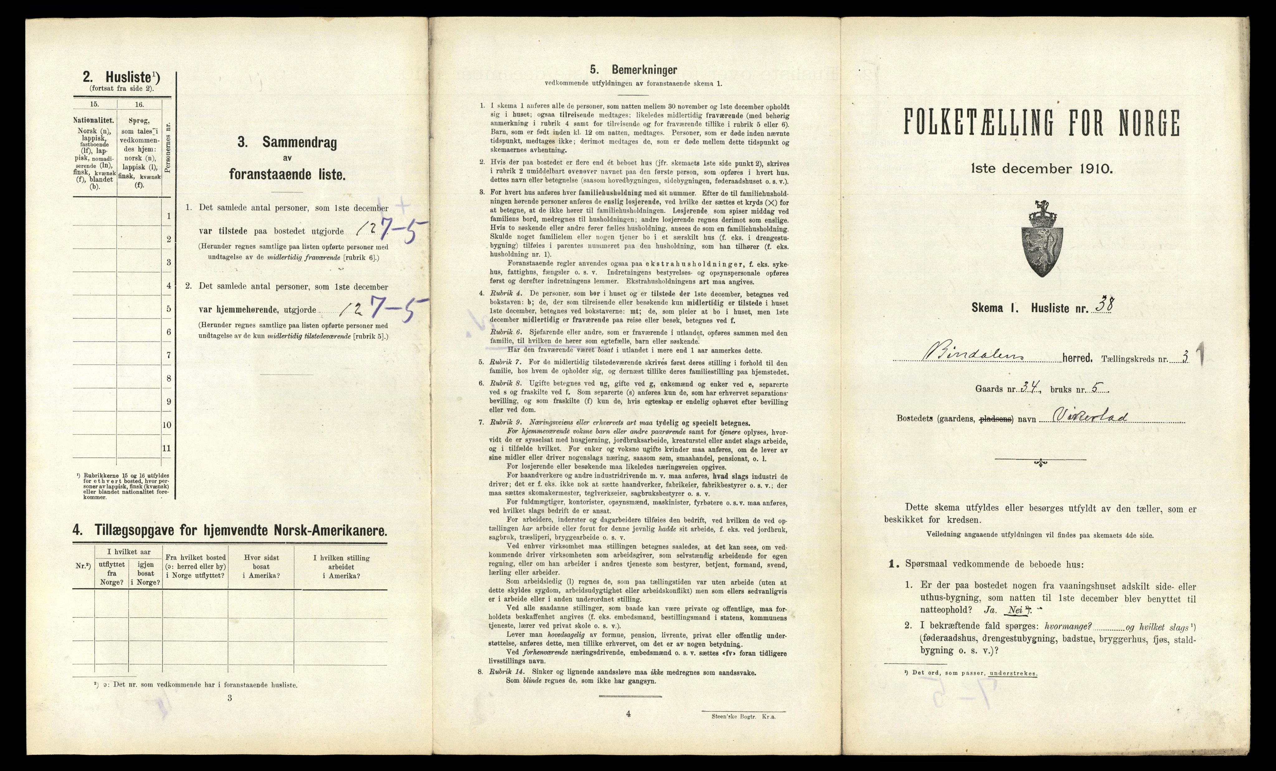 RA, 1910 census for Bindal, 1910, p. 350