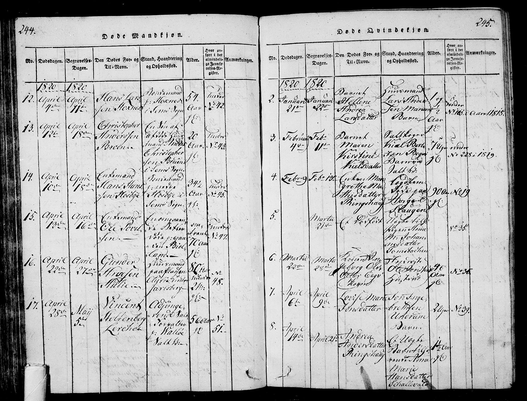 Sem kirkebøker, AV/SAKO-A-5/G/Ga/L0001: Parish register (copy) no. I 1, 1814-1825, p. 244-245