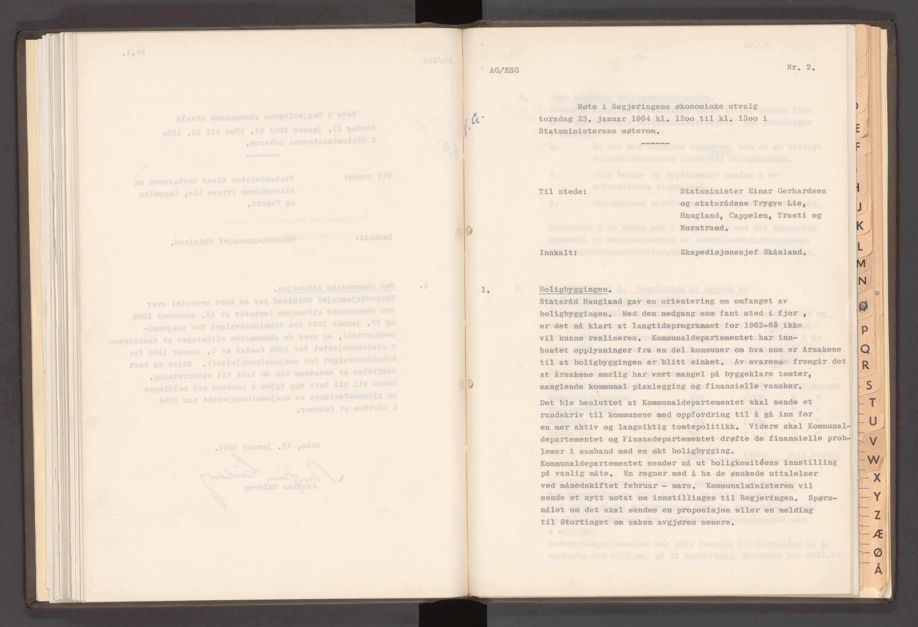 Statsministerens kontor, AV/RA-S-1005/A/Aa/L0021: Referat fra regjeringens økonomiske utvalg, 1960-1965