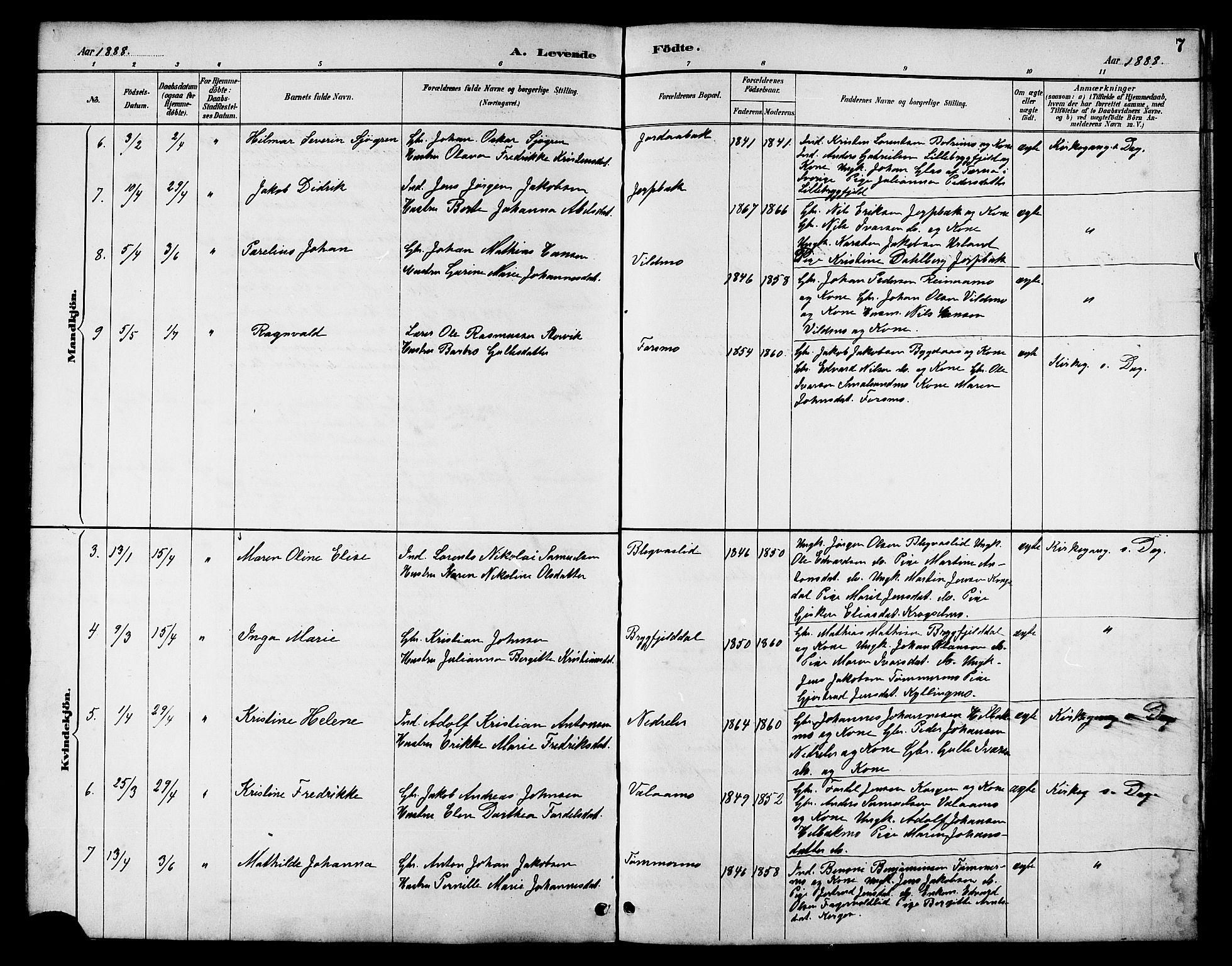 Ministerialprotokoller, klokkerbøker og fødselsregistre - Nordland, AV/SAT-A-1459/826/L0383: Parish register (copy) no. 826C03, 1887-1896, p. 7