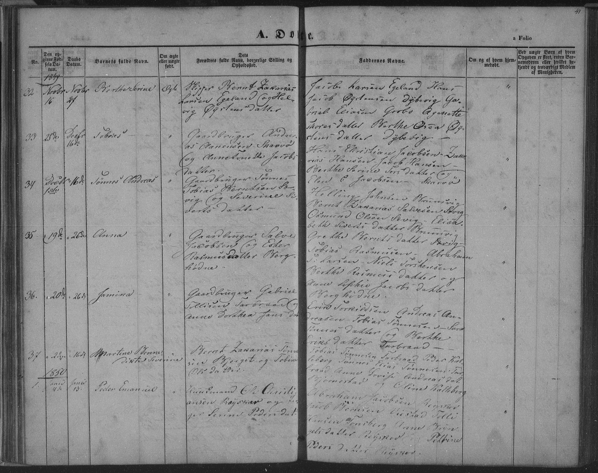 Herad sokneprestkontor, SAK/1111-0018/F/Fa/Fab/L0003: Parish register (official) no. A 3, 1844-1853, p. 41