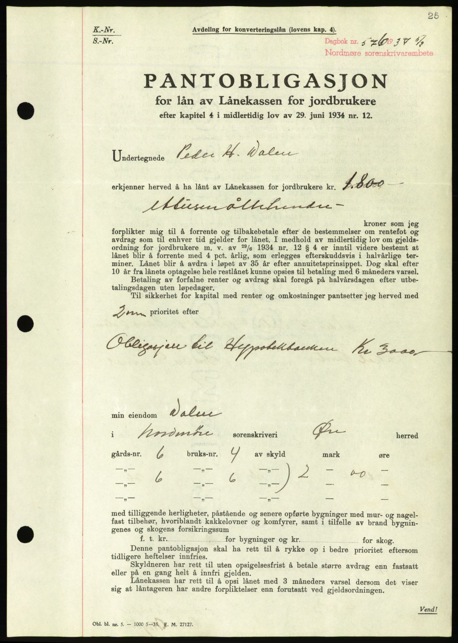 Nordmøre sorenskriveri, AV/SAT-A-4132/1/2/2Ca/L0091: Mortgage book no. B81, 1937-1937, Diary no: : 576/1937