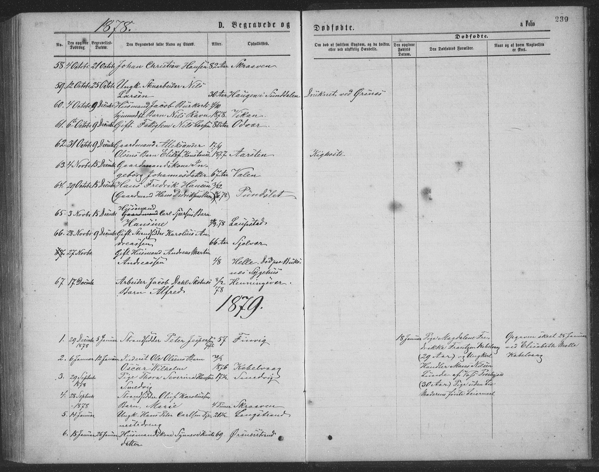 Ministerialprotokoller, klokkerbøker og fødselsregistre - Nordland, AV/SAT-A-1459/874/L1075: Parish register (copy) no. 874C04, 1876-1883, p. 239