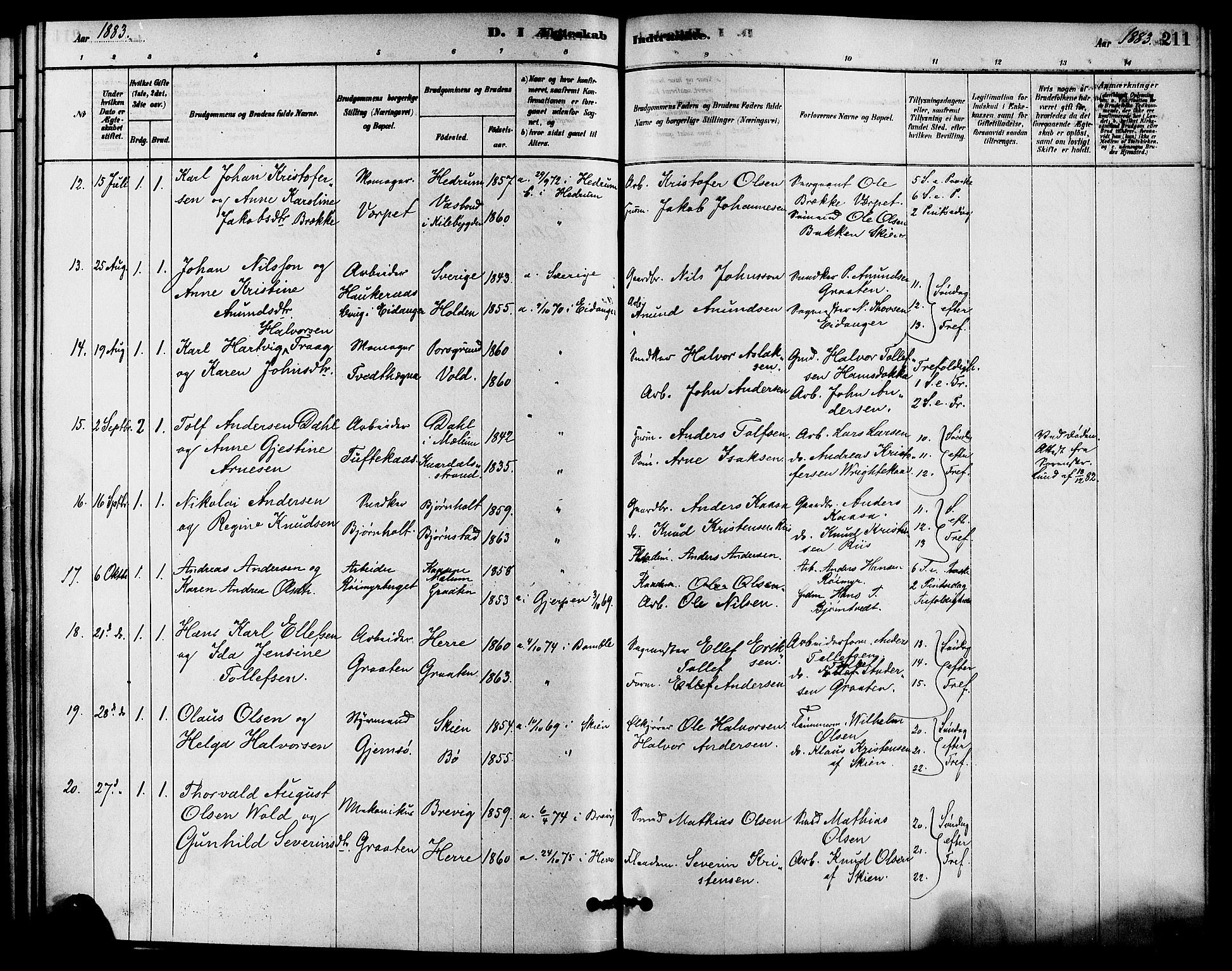 Solum kirkebøker, AV/SAKO-A-306/F/Fa/L0009: Parish register (official) no. I 9, 1877-1887, p. 211