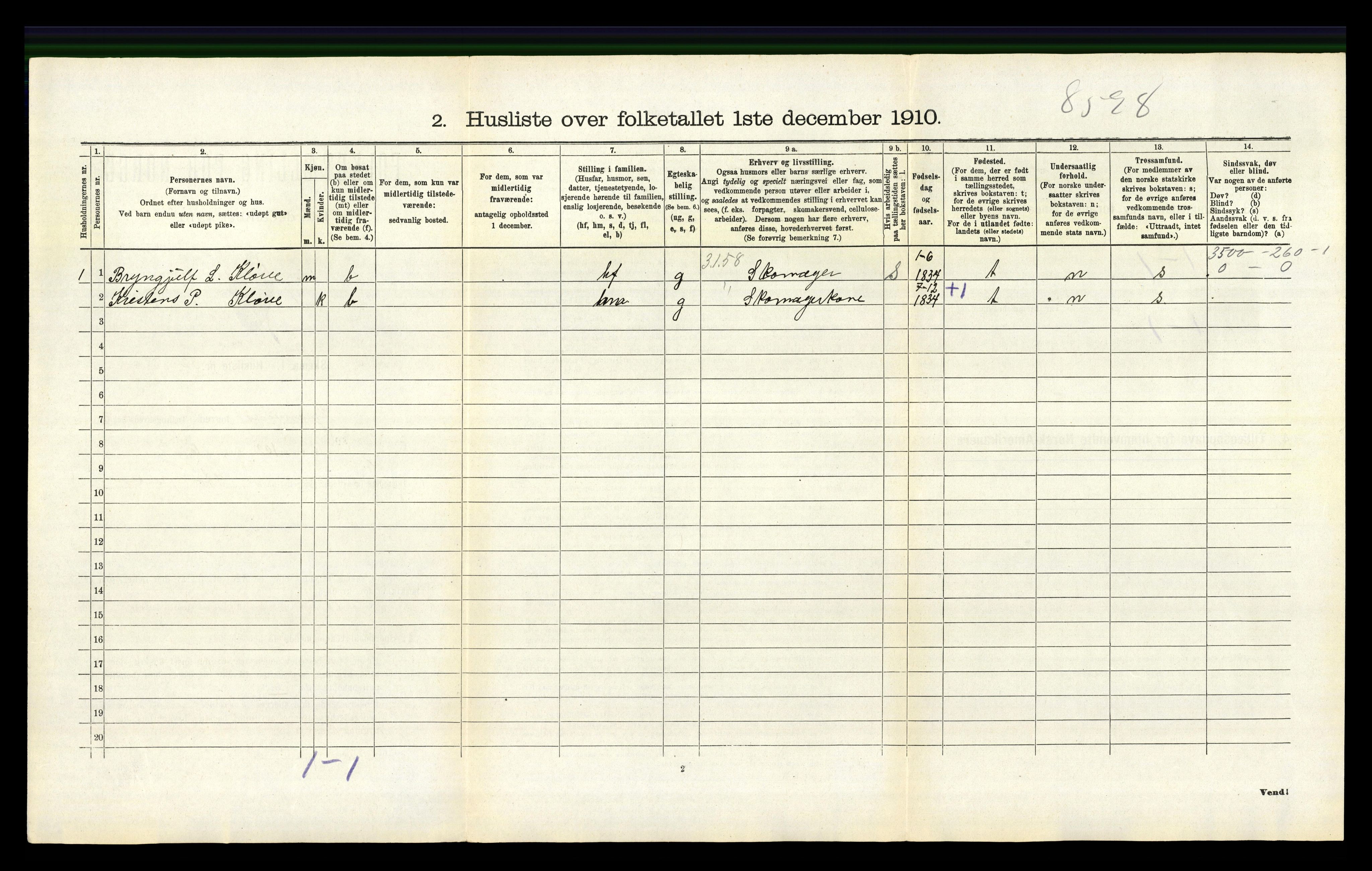 RA, 1910 census for Granvin, 1910, p. 223