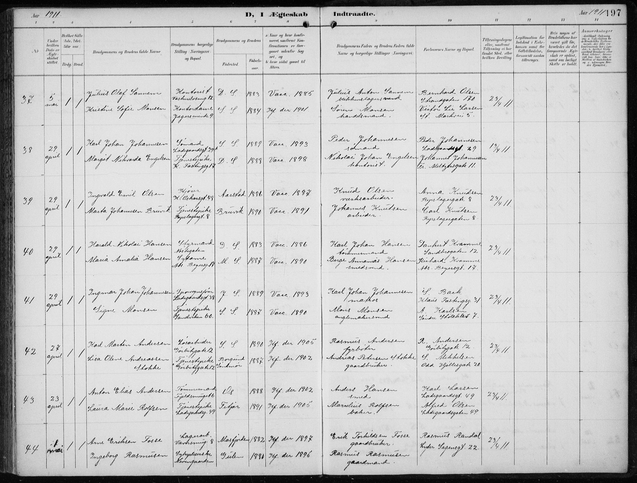 Sandviken Sokneprestembete, AV/SAB-A-77601/H/Ha/L0014: Parish register (official) no. D 1, 1896-1911, p. 197