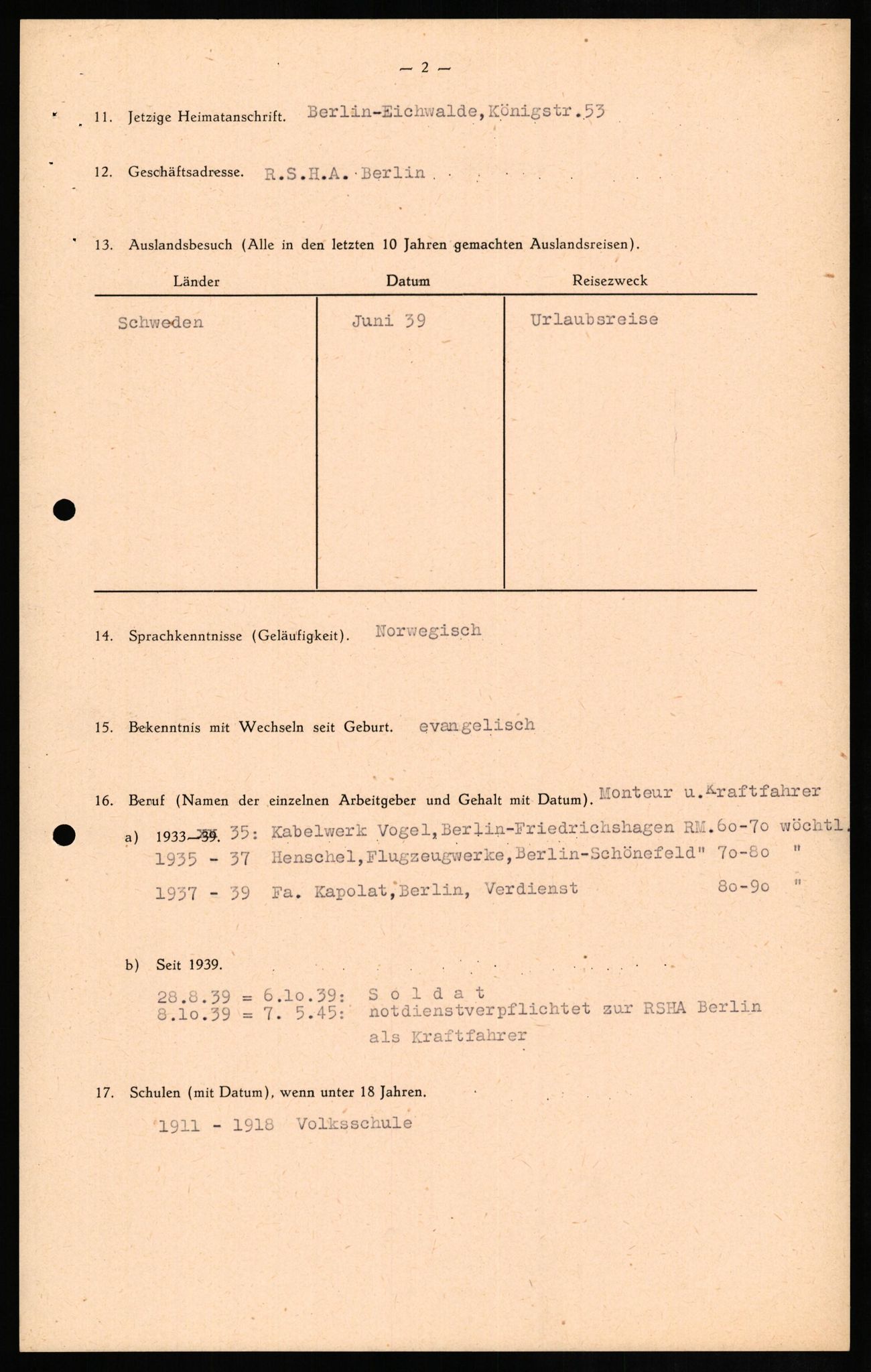 Forsvaret, Forsvarets overkommando II, AV/RA-RAFA-3915/D/Db/L0013: CI Questionaires. Tyske okkupasjonsstyrker i Norge. Tyskere., 1945-1946, p. 445