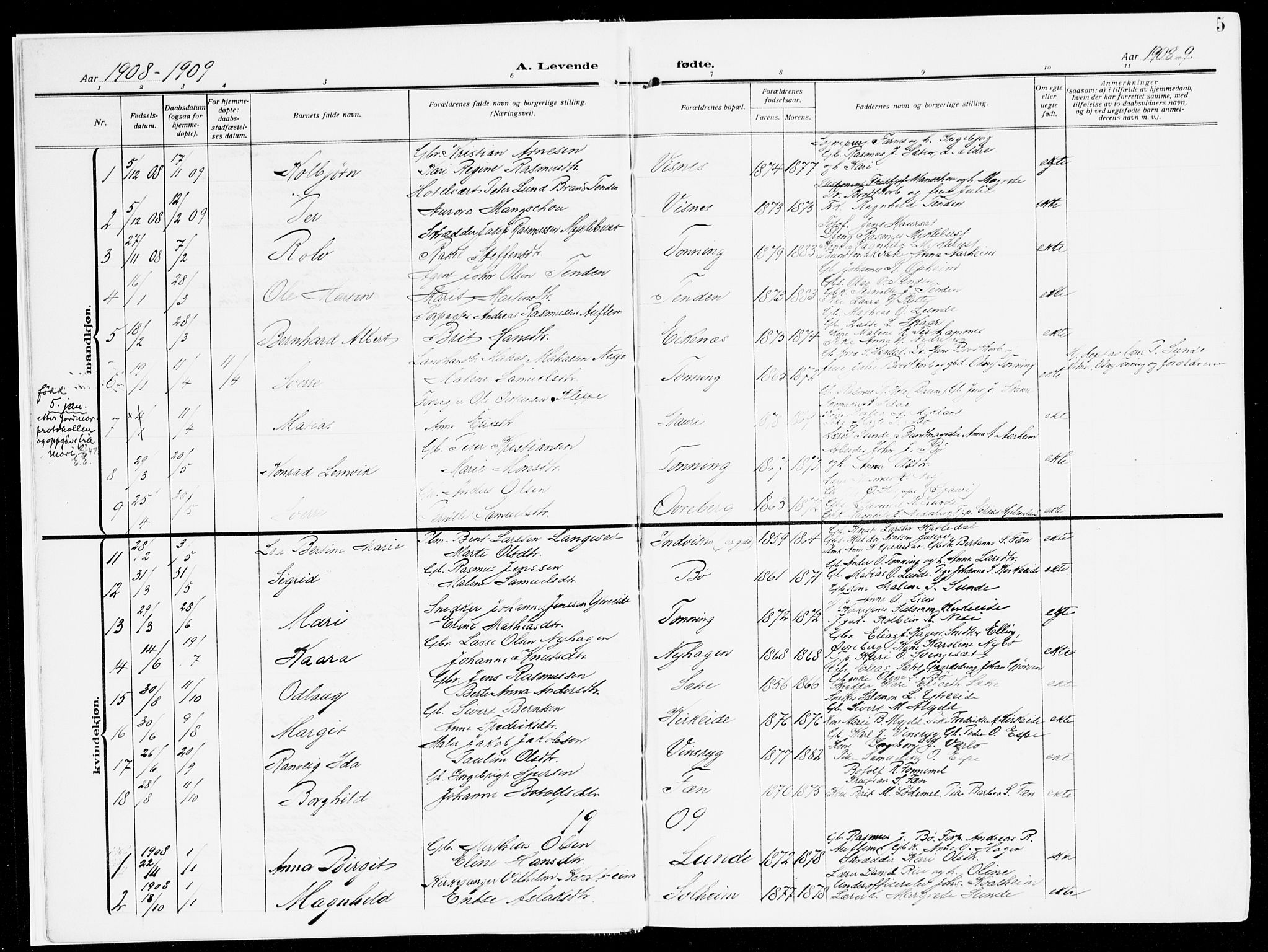 Stryn Sokneprestembete, AV/SAB-A-82501: Parish register (official) no. B 2, 1908-1936, p. 5