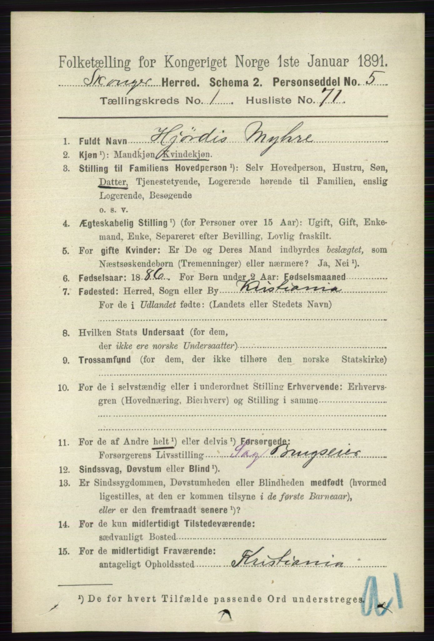 RA, 1891 census for 0712 Skoger, 1891, p. 771