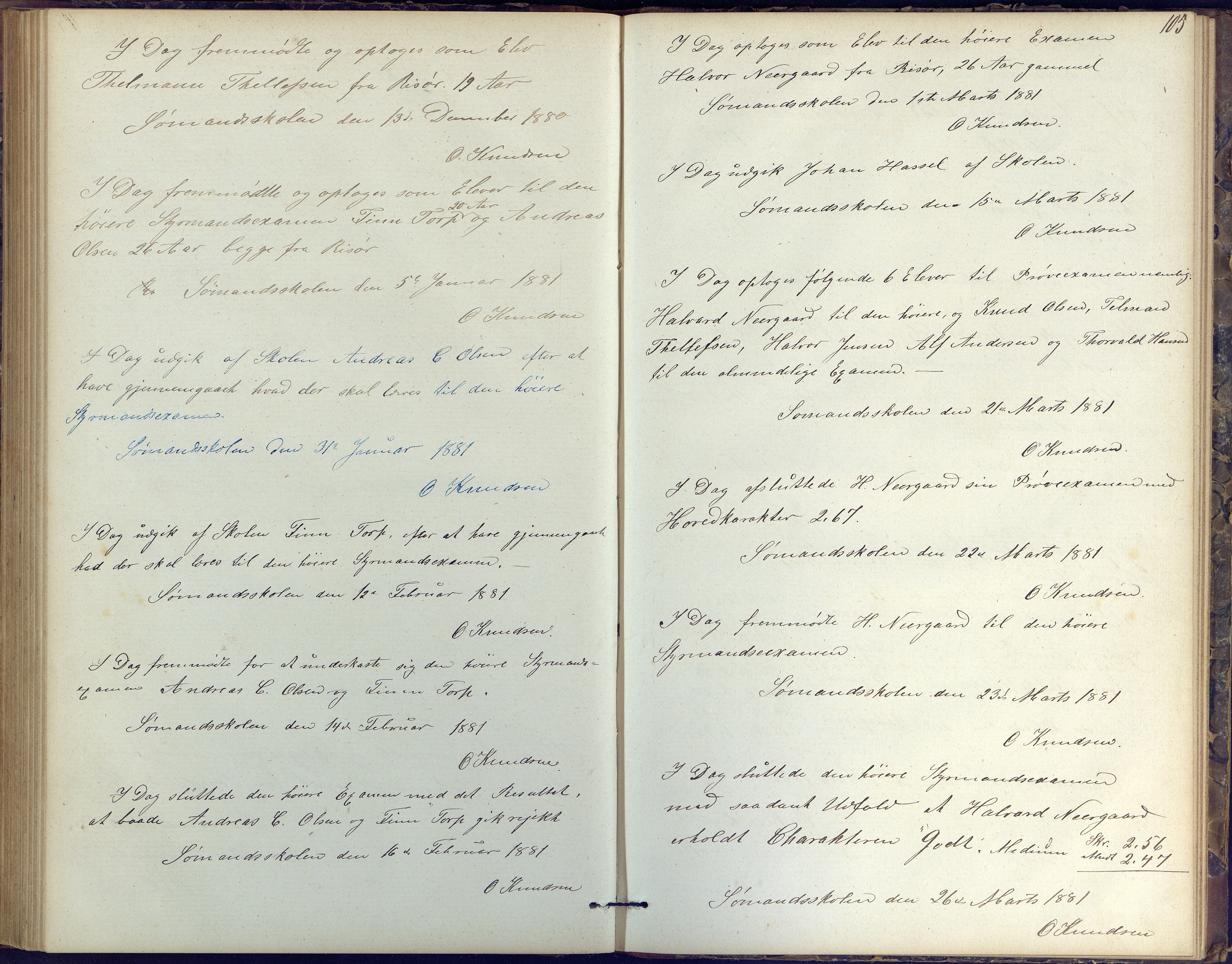 Risør kommune, AAKS/KA0901-PK/1/05/05k/L0001: Journal, 1864-1881, p. 105