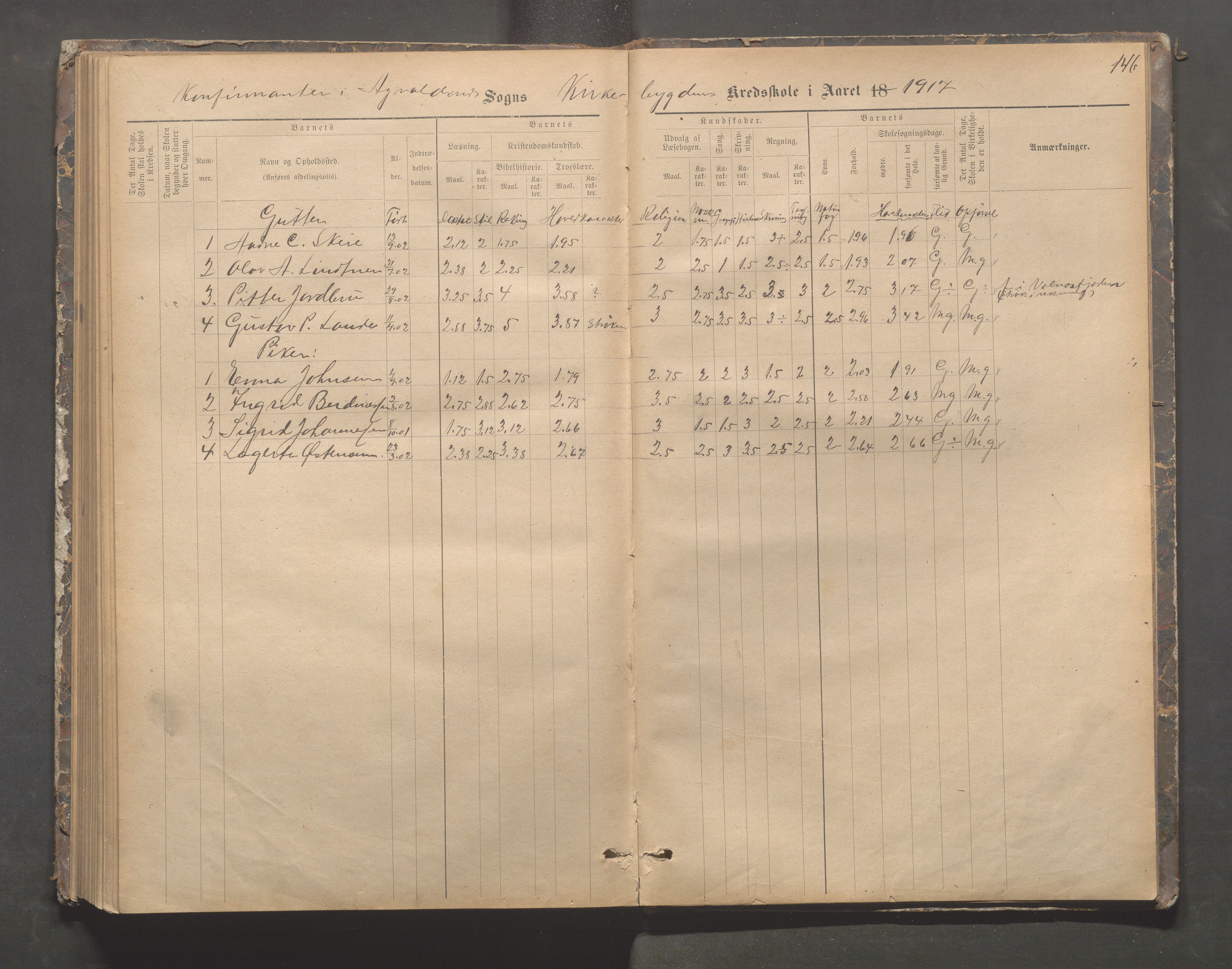 Avaldsnes kommune - Skeie skole, IKAR/A-847/H/L0002: Skoleprotokoll - Kirkebygden skolekrets, 1883-1921, p. 146