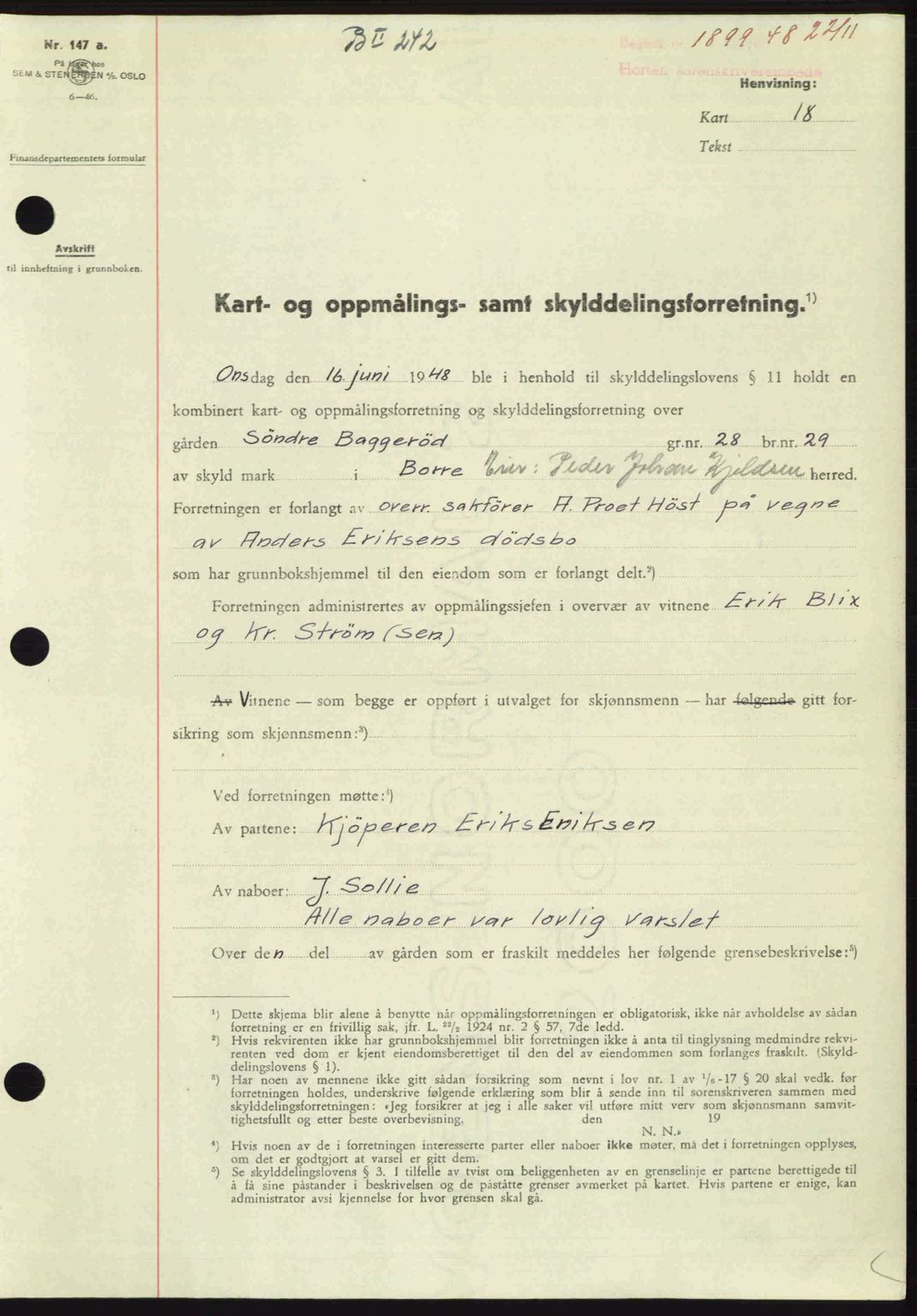 Horten sorenskriveri, AV/SAKO-A-133/G/Ga/Gaa/L0011: Mortgage book no. A-11, 1948-1948, Diary no: : 1899/1948