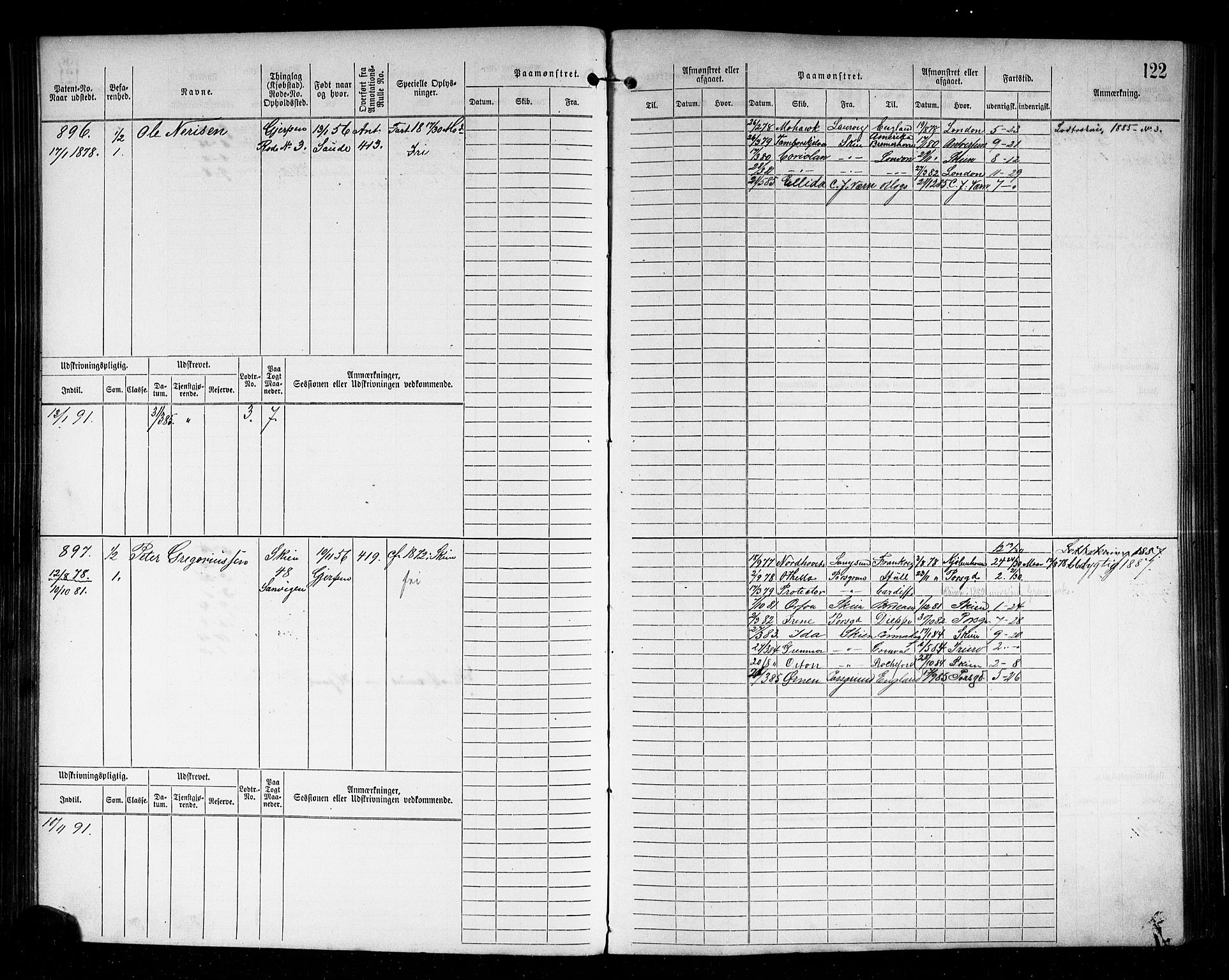 Skien innrulleringskontor, AV/SAKO-A-832/F/Fb/L0002: Hovedrulle, 1872-1891, p. 124