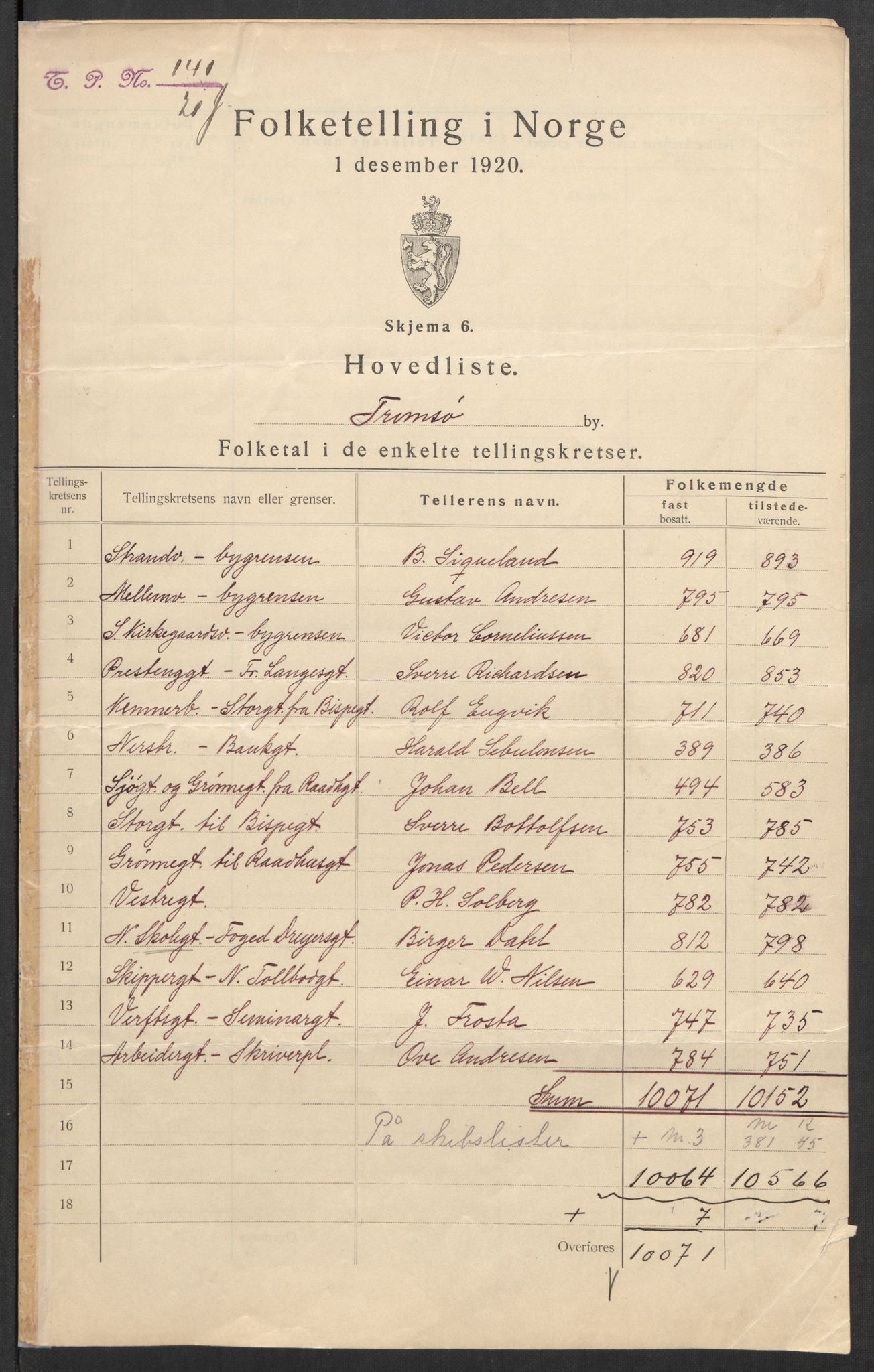 SATØ, 1920 census for Tromsø, 1920, p. 2