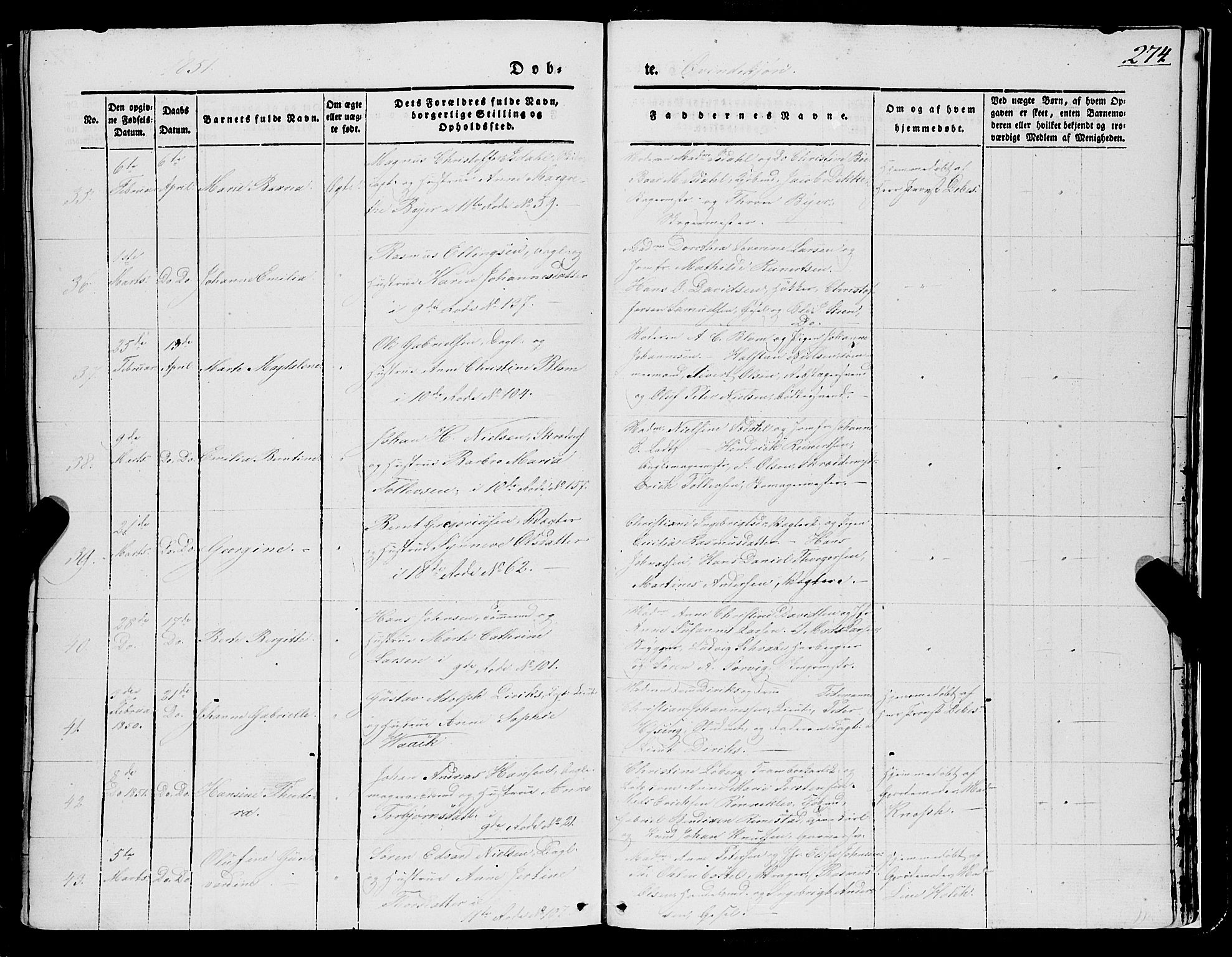 Domkirken sokneprestembete, SAB/A-74801/H/Haa/L0019: Parish register (official) no. B 2, 1841-1851, p. 274