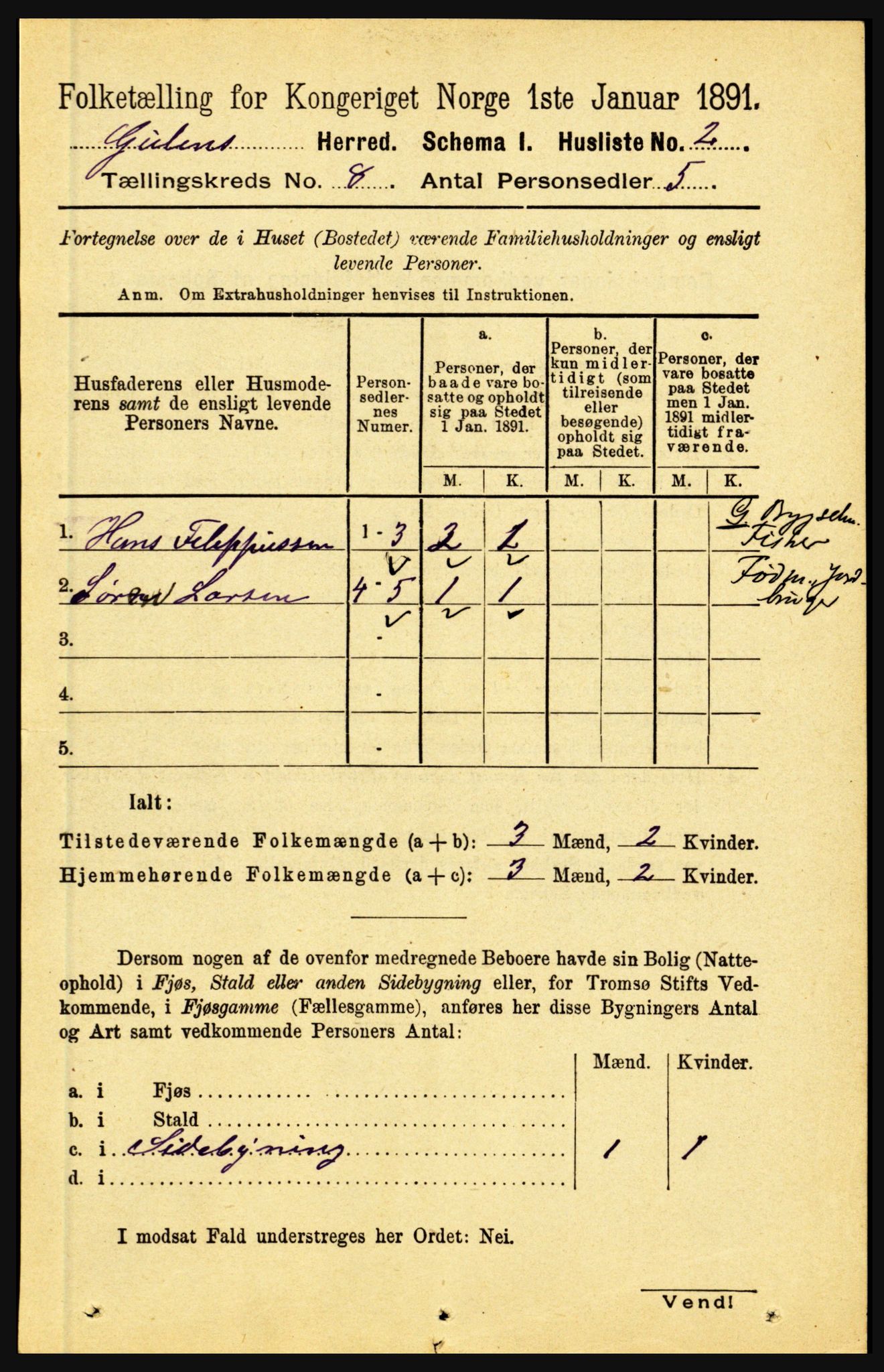 RA, 1891 census for 1411 Gulen, 1891, p. 2408