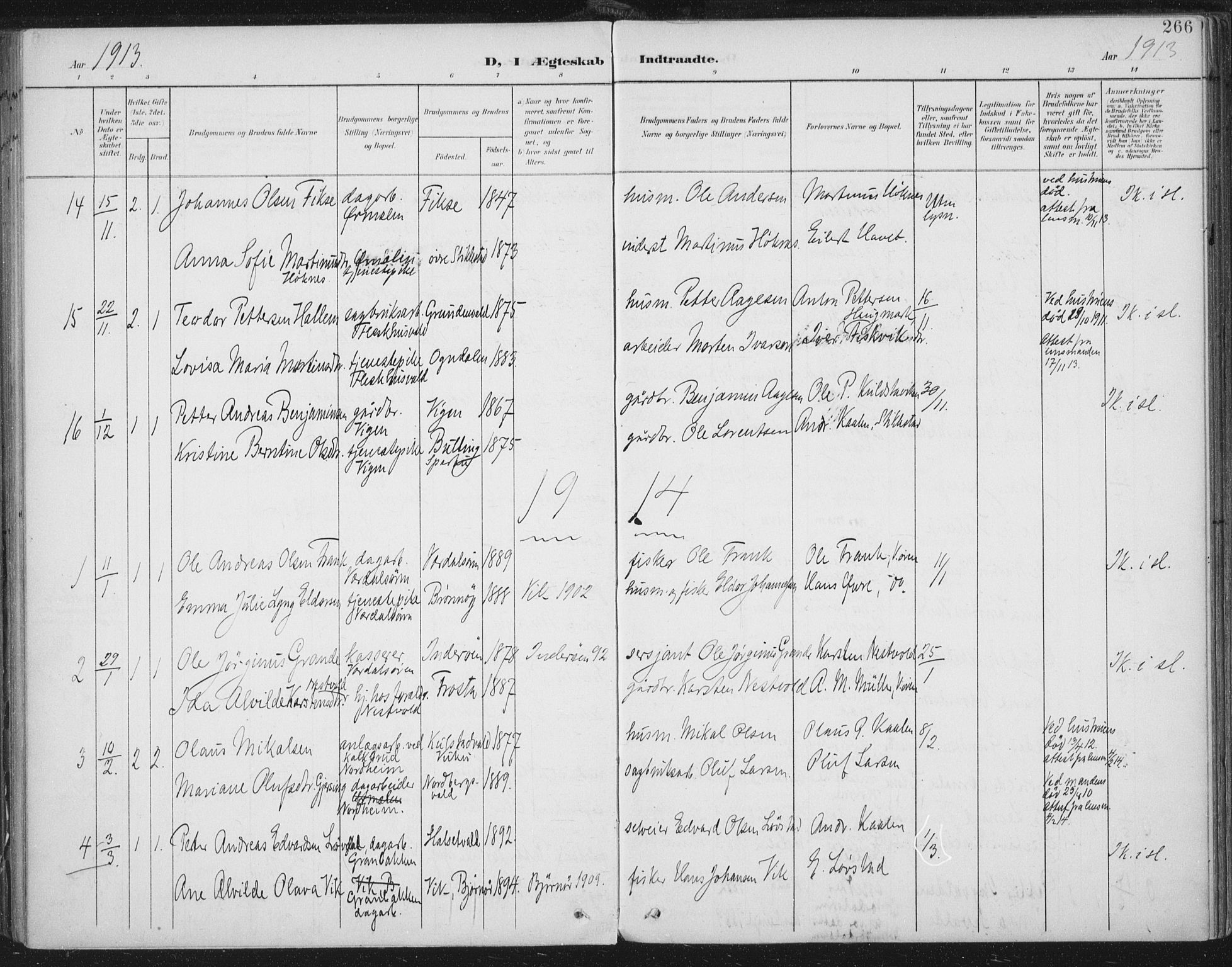 Ministerialprotokoller, klokkerbøker og fødselsregistre - Nord-Trøndelag, SAT/A-1458/723/L0246: Parish register (official) no. 723A15, 1900-1917, p. 266