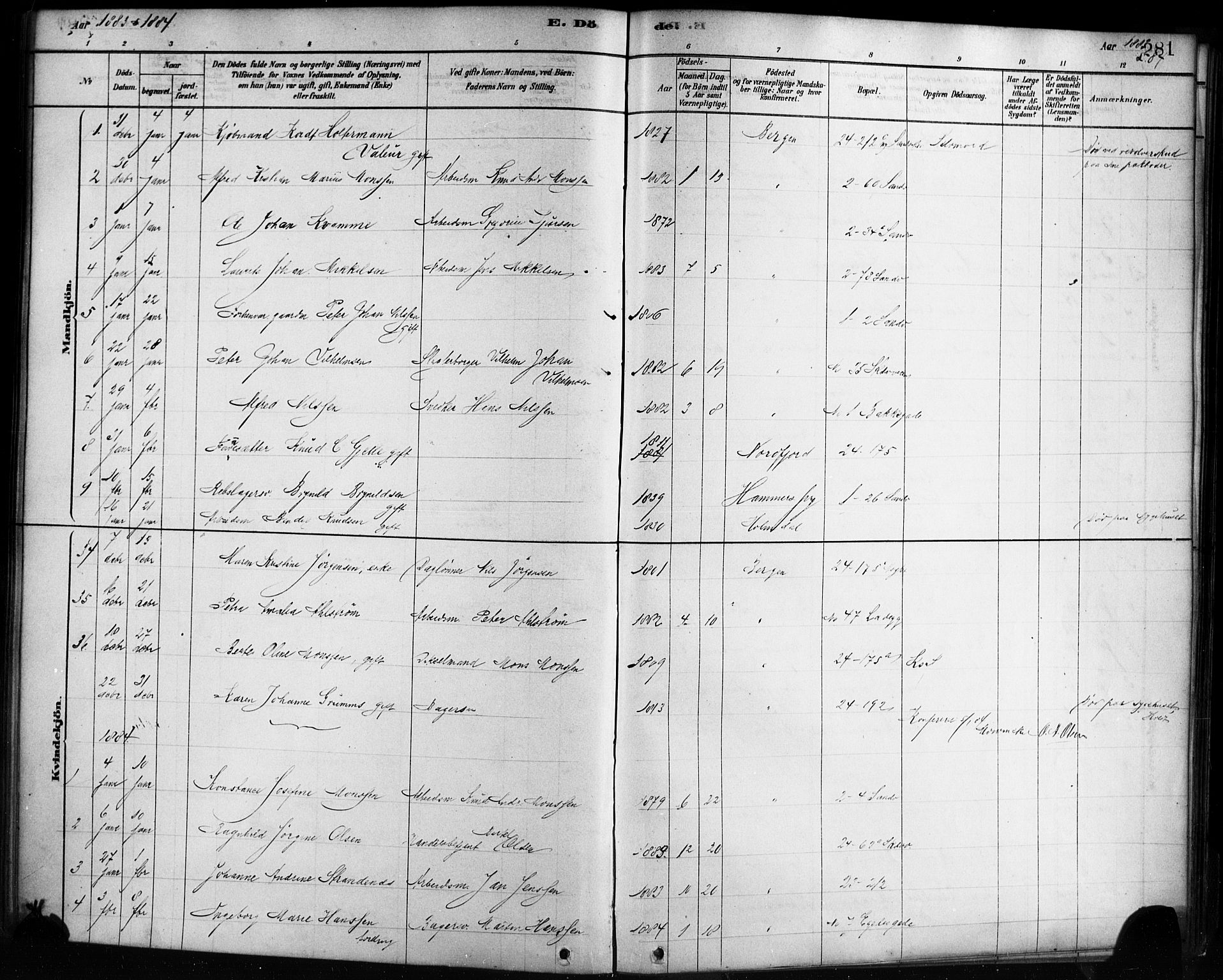 Sandviken Sokneprestembete, AV/SAB-A-77601/H/Ha/L0002: Parish register (official) no. A 2, 1878-1896, p. 281