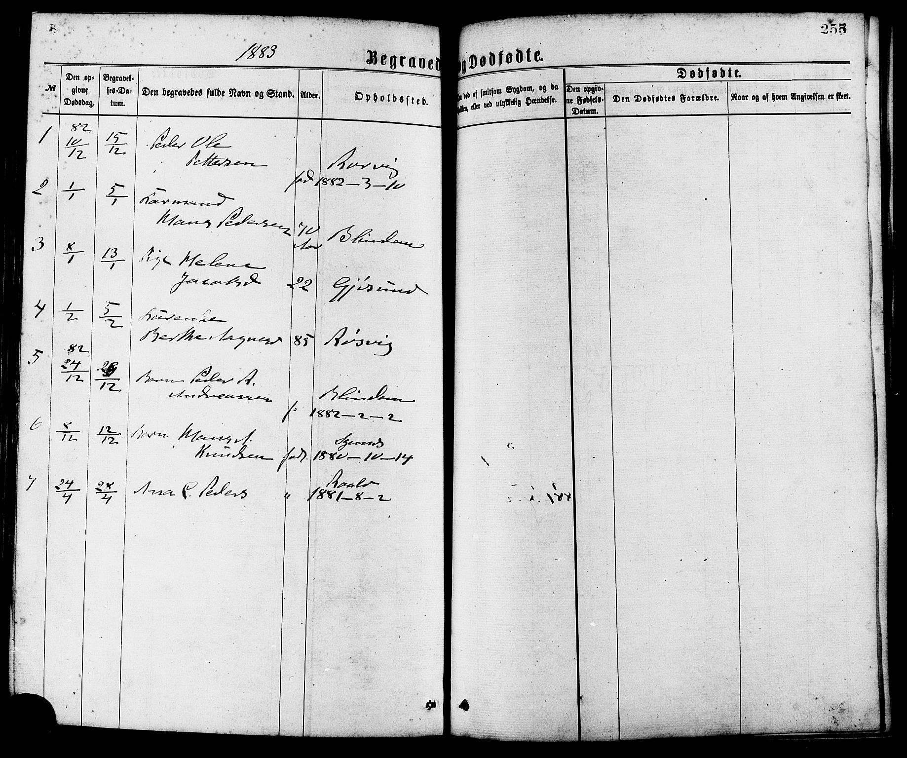 Ministerialprotokoller, klokkerbøker og fødselsregistre - Møre og Romsdal, AV/SAT-A-1454/537/L0519: Parish register (official) no. 537A03, 1876-1889, p. 255