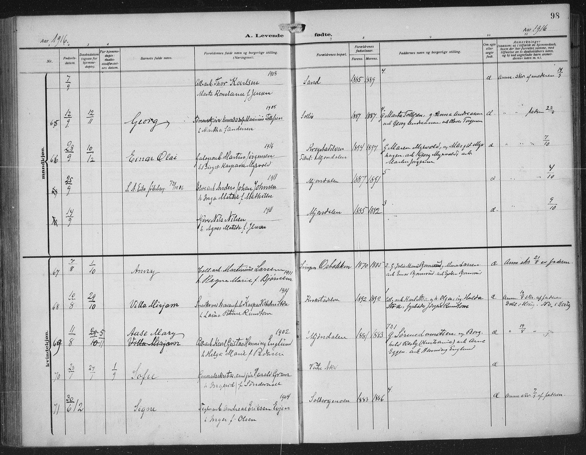 Nedre Eiker kirkebøker, AV/SAKO-A-612/F/Fa/L0007: Parish register (official) no. 7, 1912-1918, p. 98