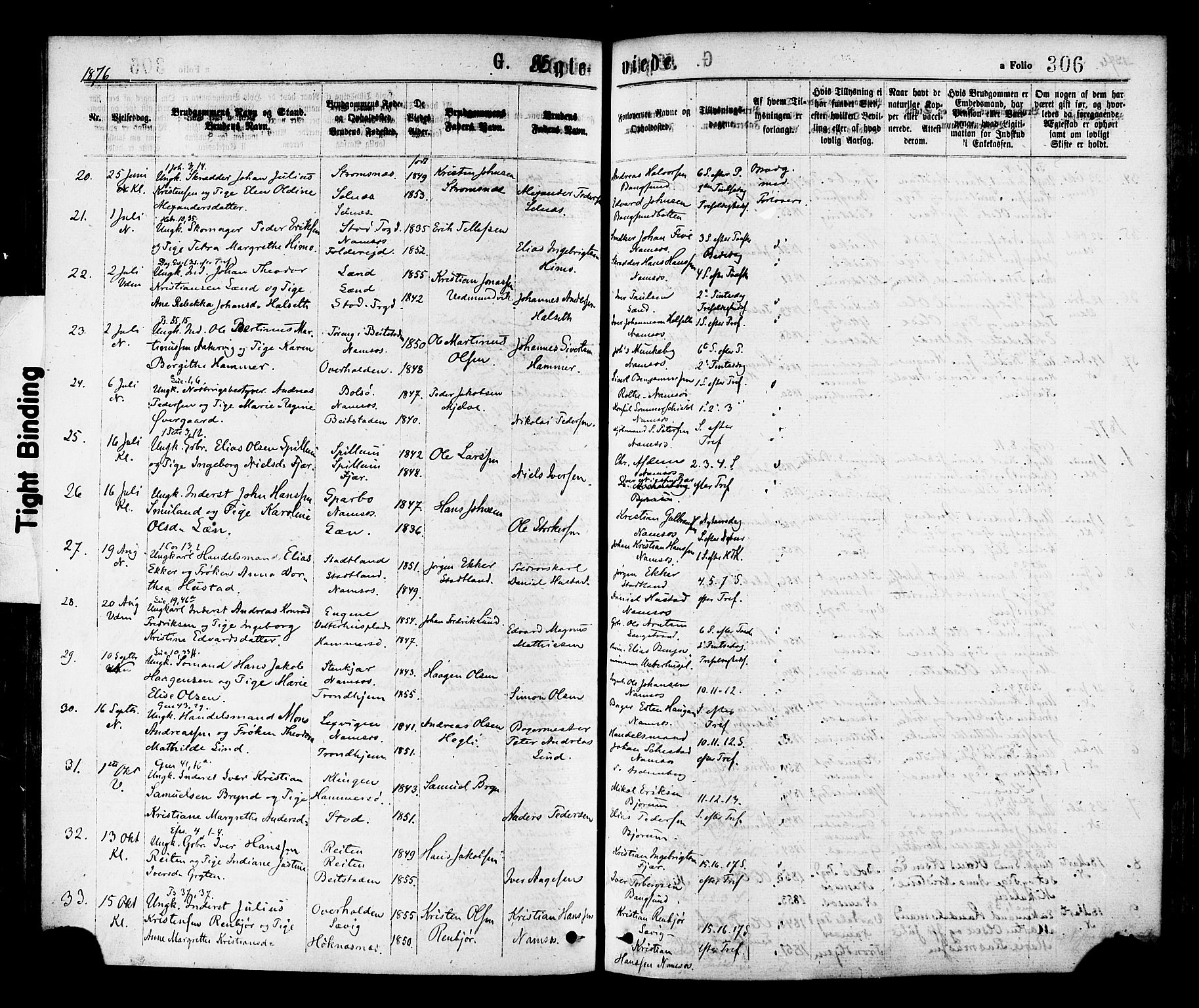 Ministerialprotokoller, klokkerbøker og fødselsregistre - Nord-Trøndelag, AV/SAT-A-1458/768/L0572: Parish register (official) no. 768A07, 1874-1886, p. 306