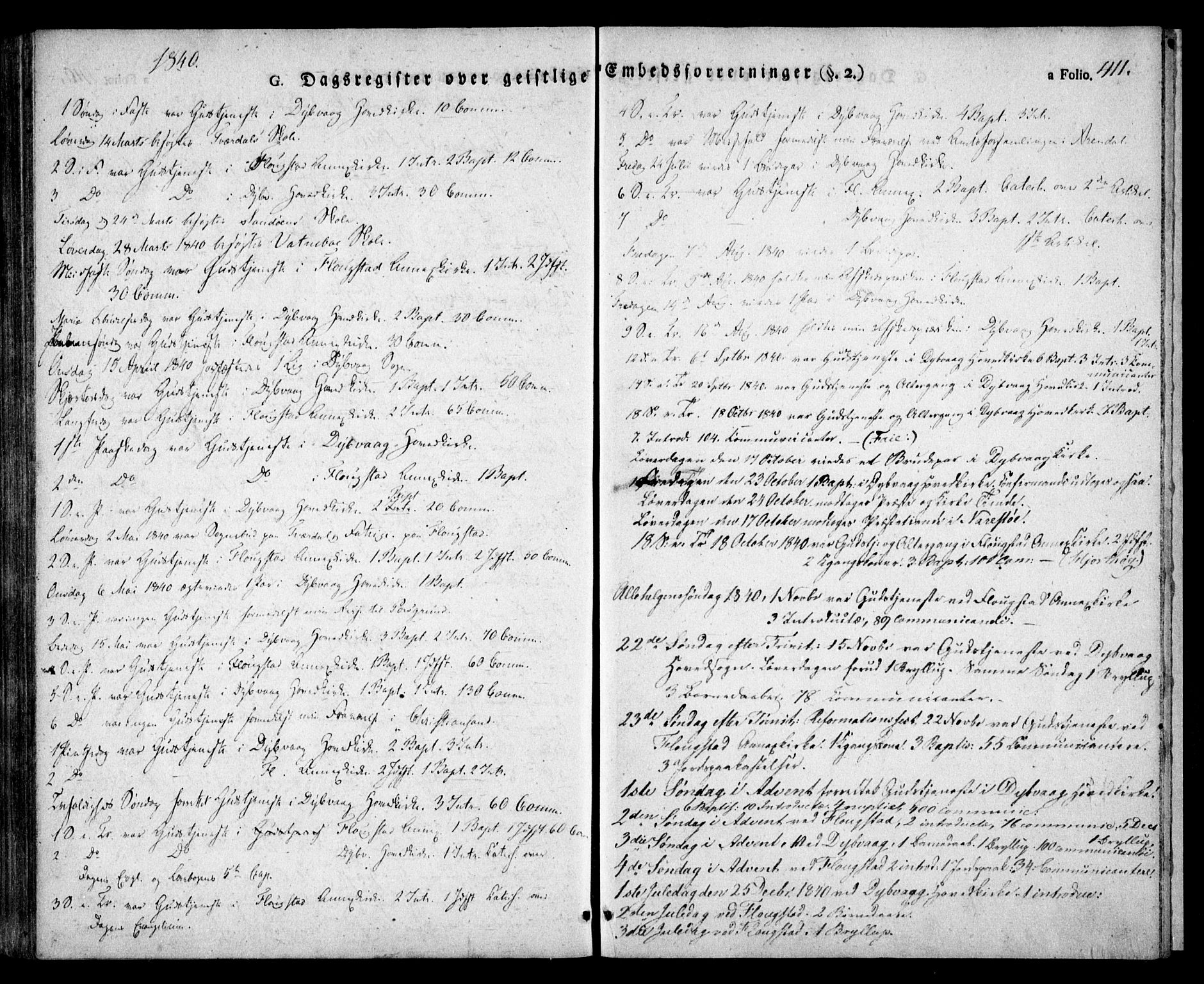 Dypvåg sokneprestkontor, SAK/1111-0007/F/Fa/Faa/L0004: Parish register (official) no. A 4, 1824-1840, p. 411