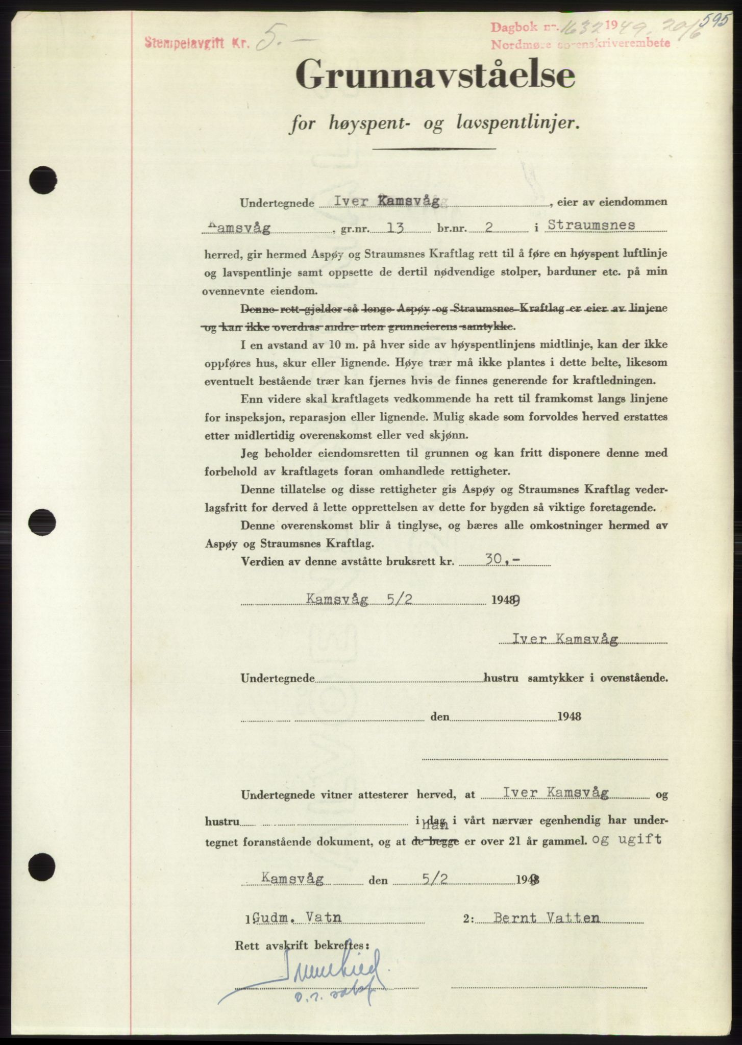 Nordmøre sorenskriveri, AV/SAT-A-4132/1/2/2Ca: Mortgage book no. B101, 1949-1949, Diary no: : 1632/1949