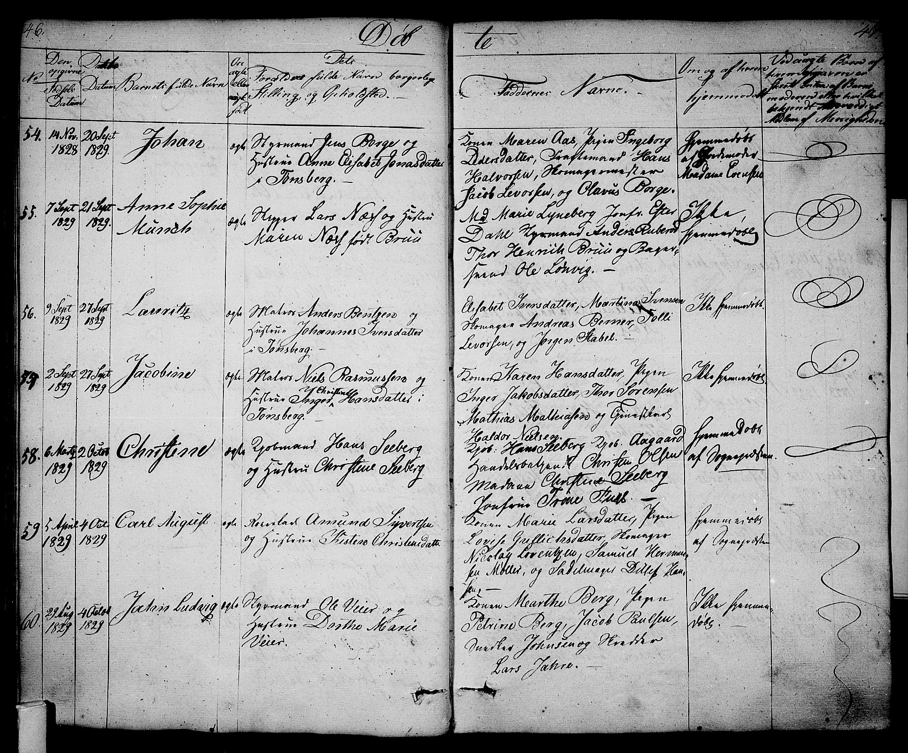 Tønsberg kirkebøker, SAKO/A-330/F/Fa/L0005: Parish register (official) no. I 5, 1827-1836, p. 46-47