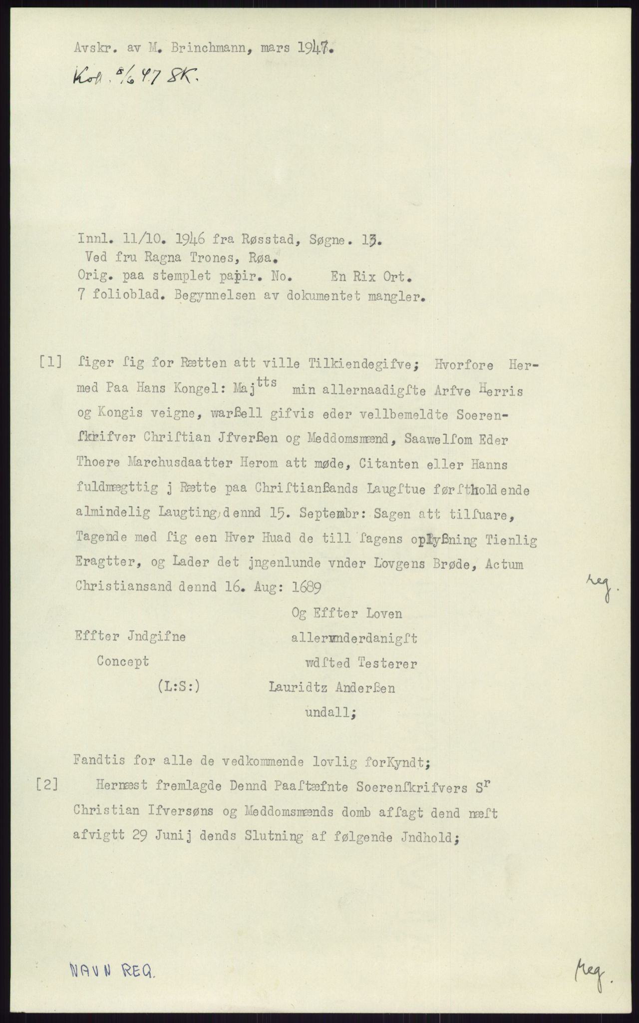 Samlinger til kildeutgivelse, Diplomavskriftsamlingen, RA/EA-4053/H/Ha, p. 2600