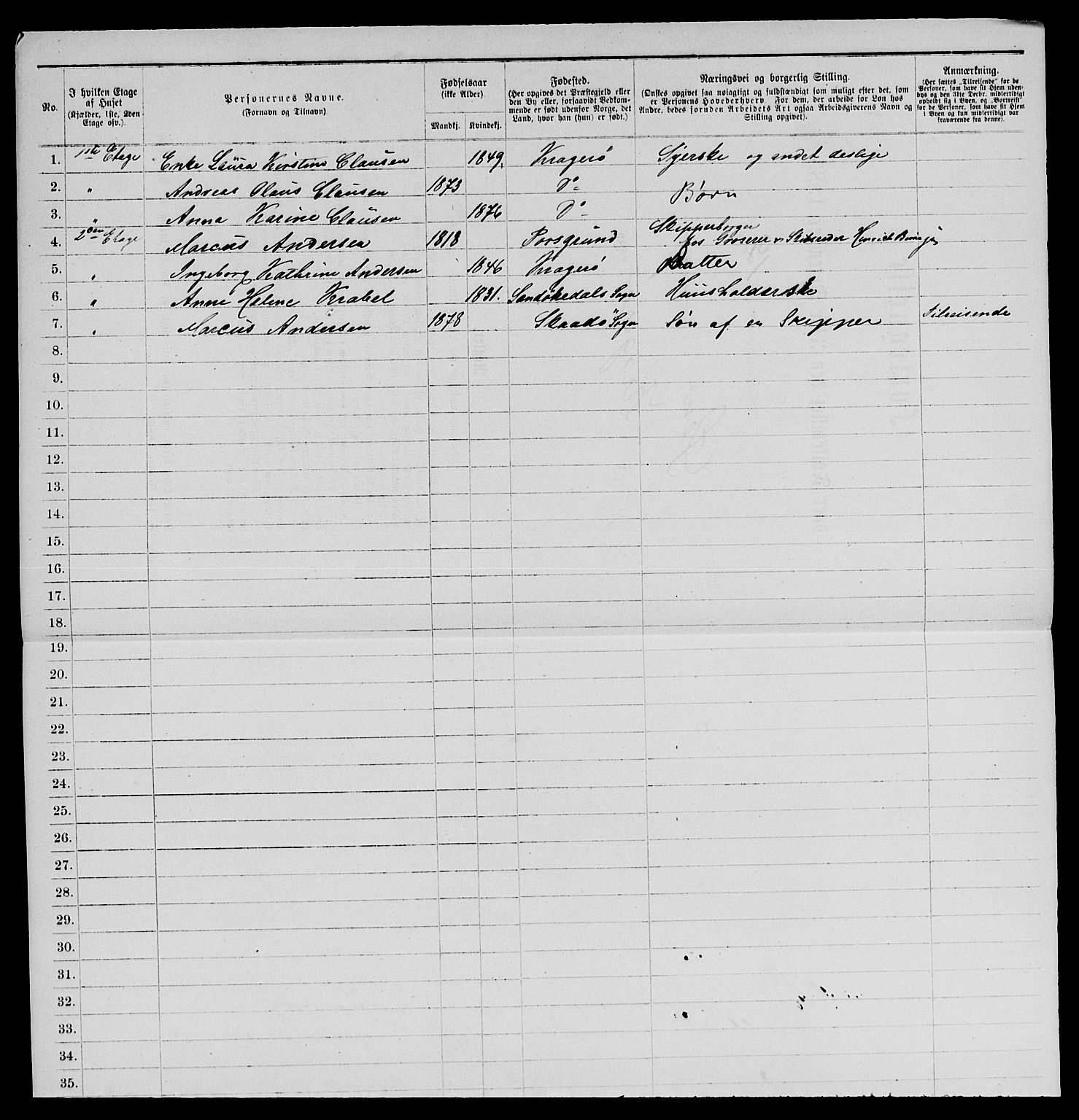 SAKO, 1885 census for 0801 Kragerø, 1885, p. 484