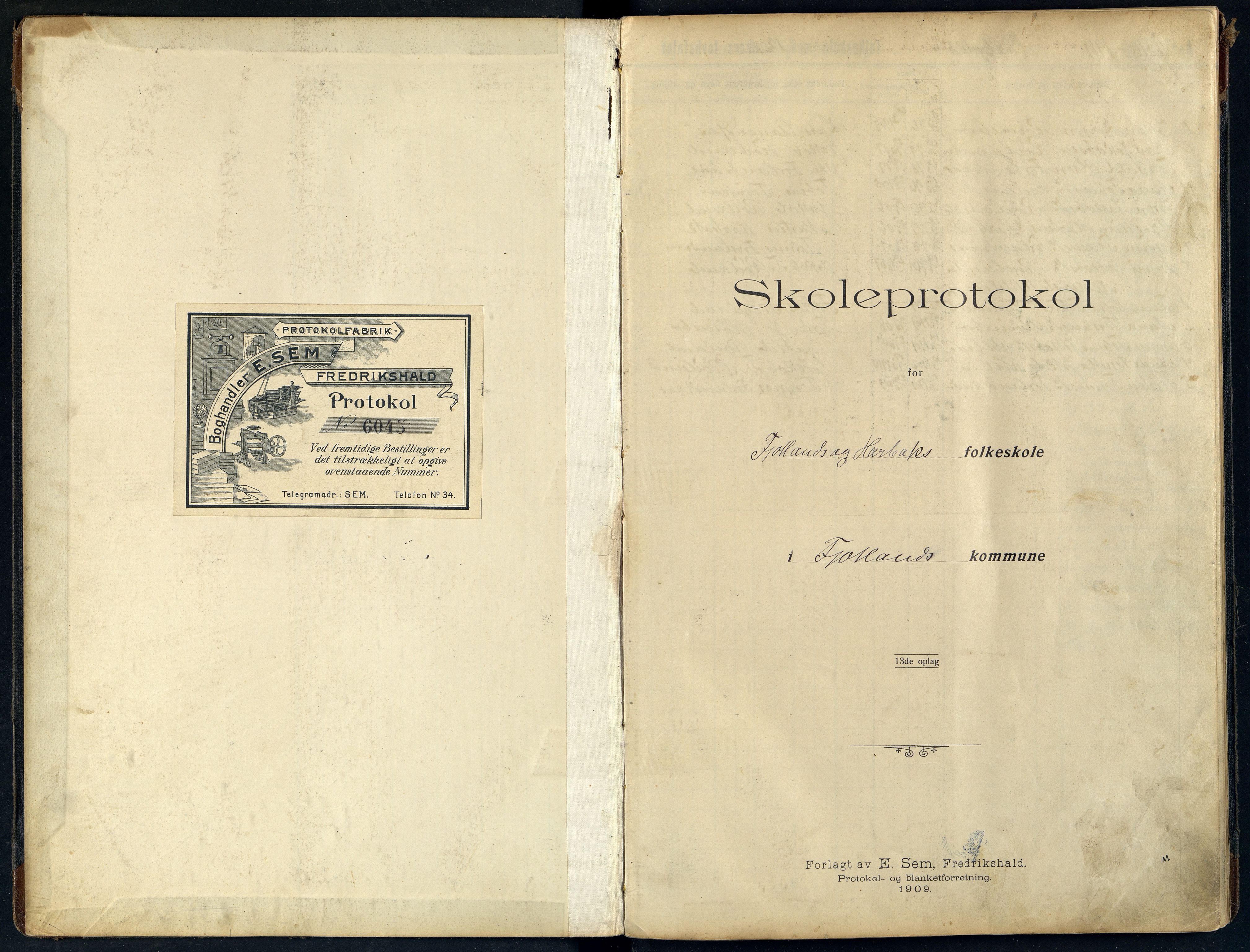 Fjotland kommune - Fjotland Skole, ARKSOR/1037FJ559/H/L0003: Skoleprotokoll, også Harbak skole (d), 1910-1922