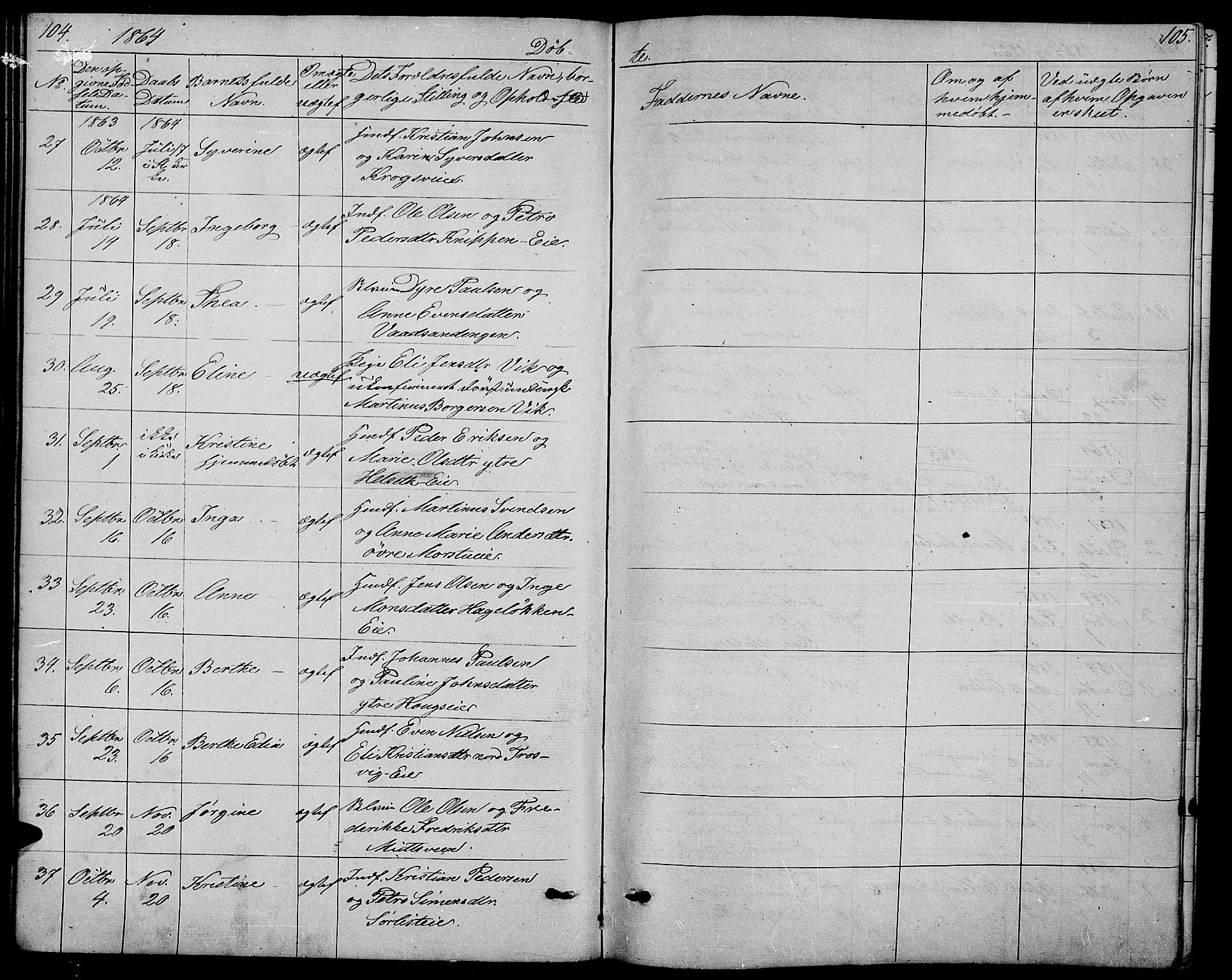 Stange prestekontor, AV/SAH-PREST-002/L/L0005: Parish register (copy) no. 5, 1861-1881, p. 104-105